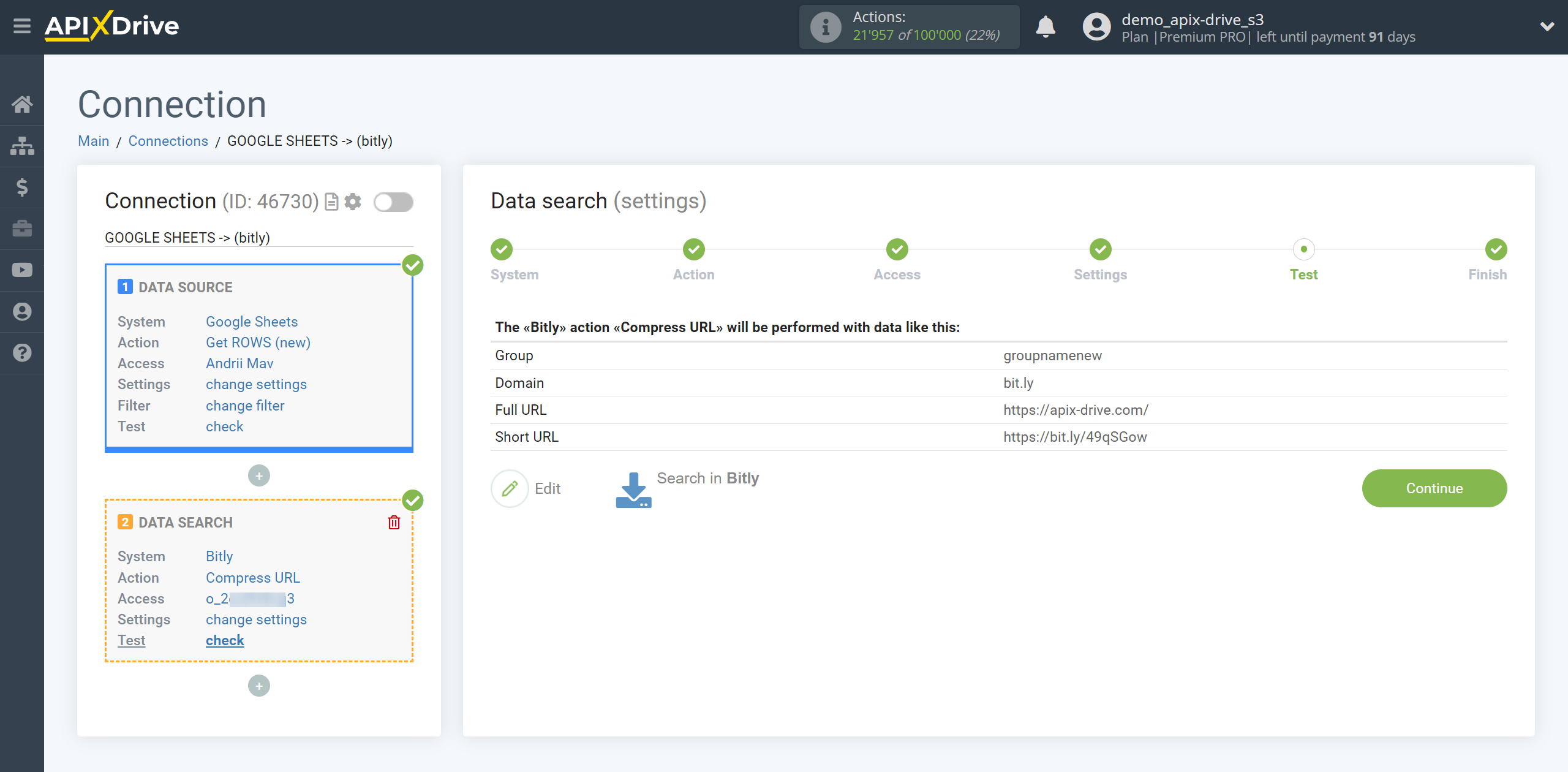 Setting up Bitly Data Search in Google Sheets | Test data