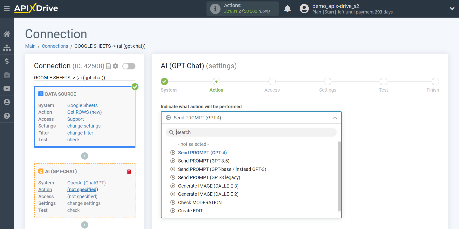 Setting up OpenAI (ChatGPT) in Google Sheets | Action selection