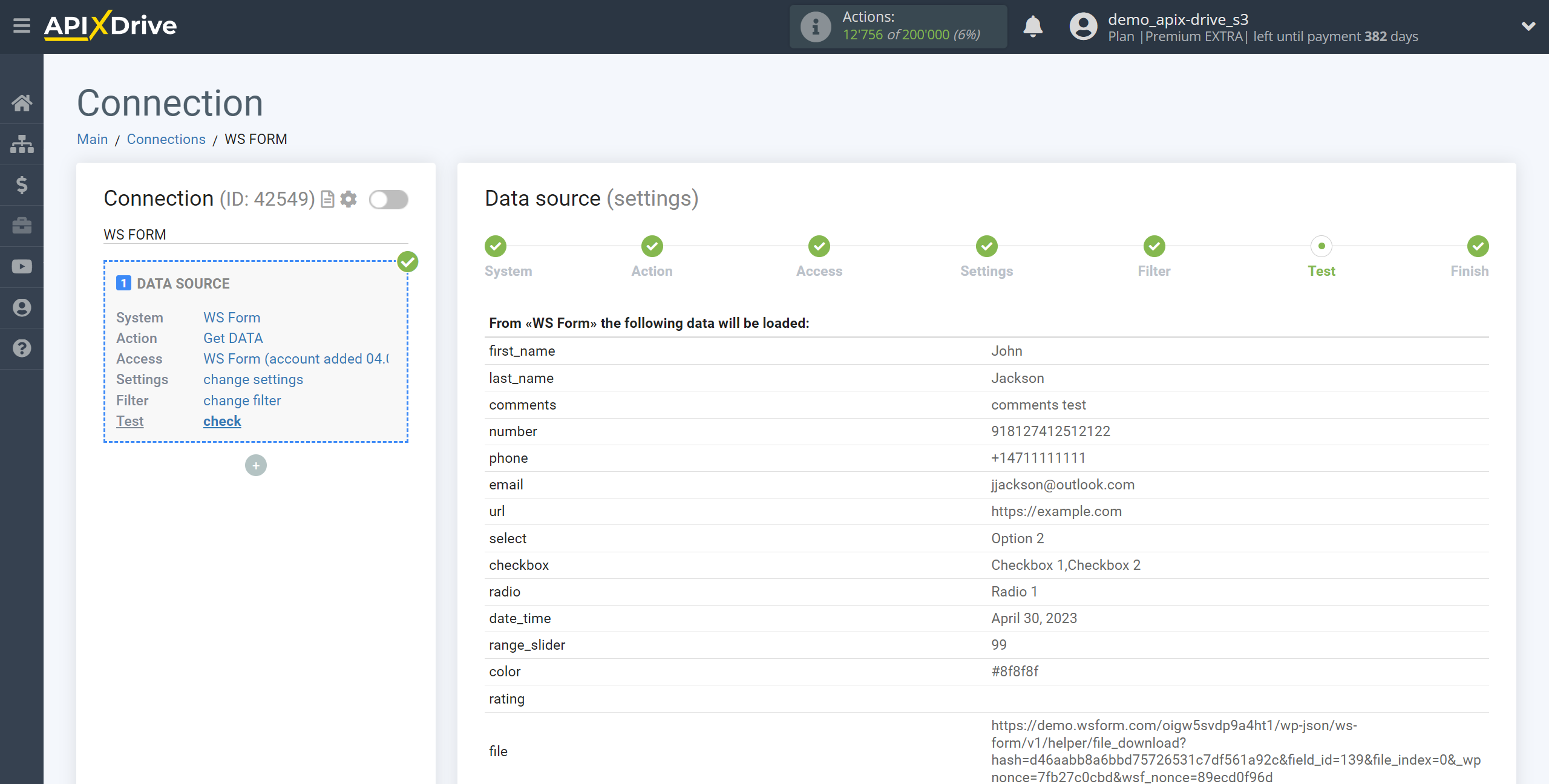 How to Connect WS Form as Data Source | Test data