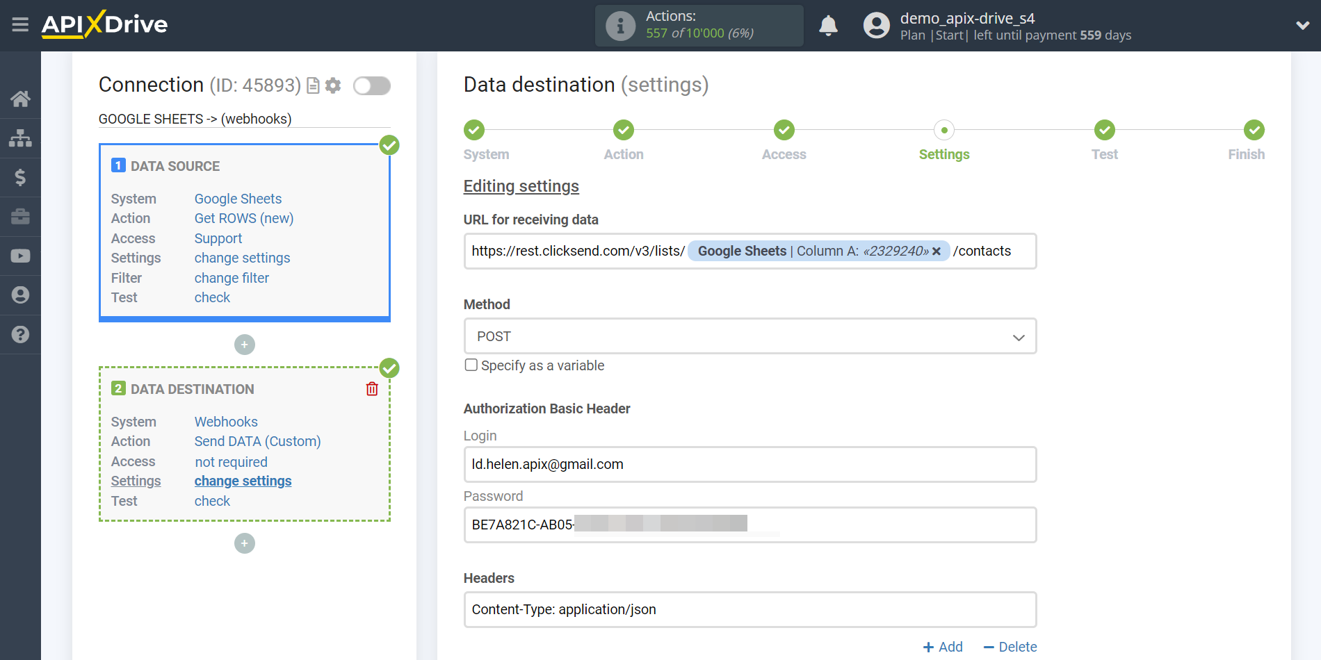 How to Connect Webhooks as Data Destination | Editing settings