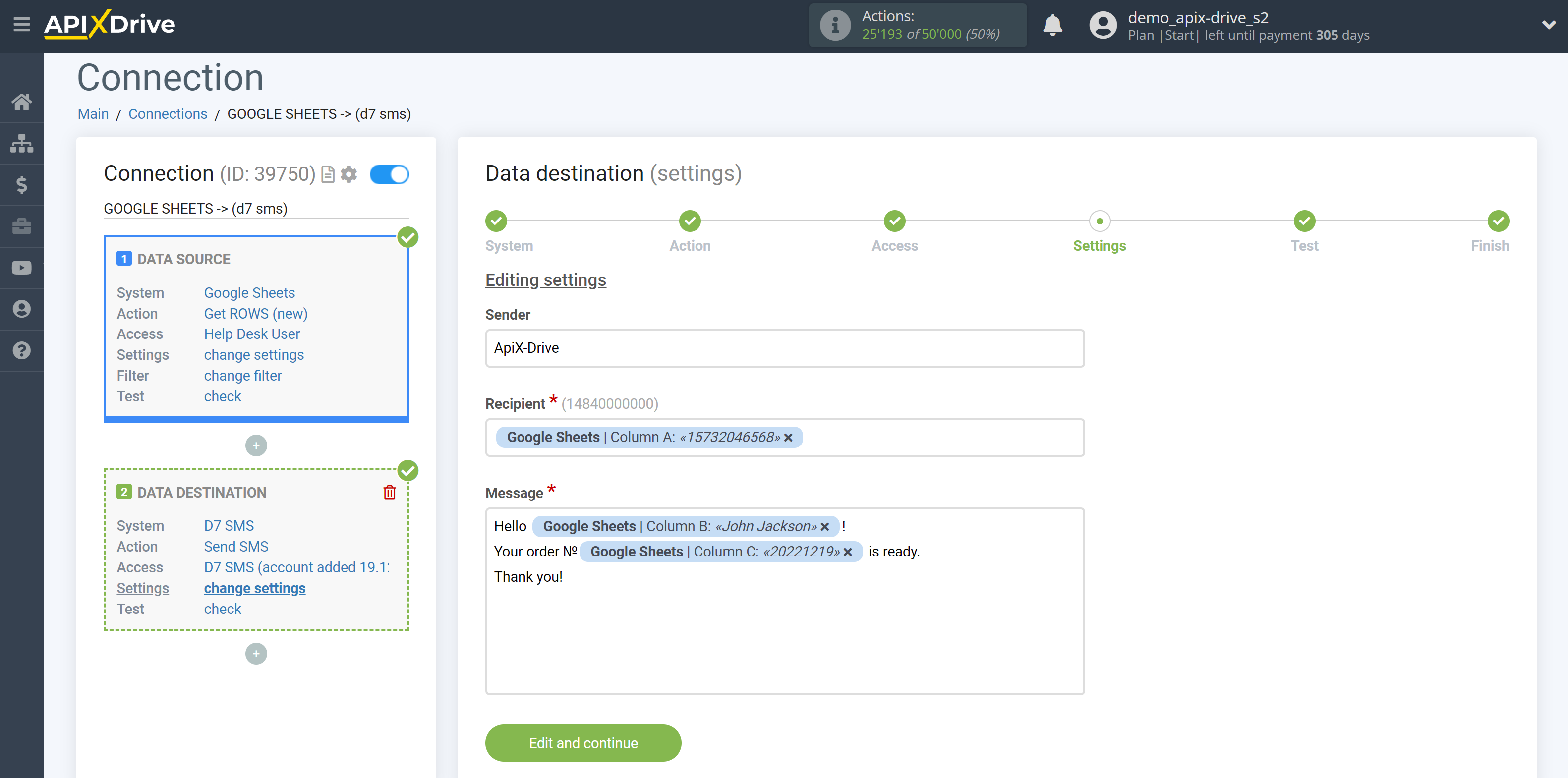 How to Connect D7 SMS as Data Destination | Assigning Fields