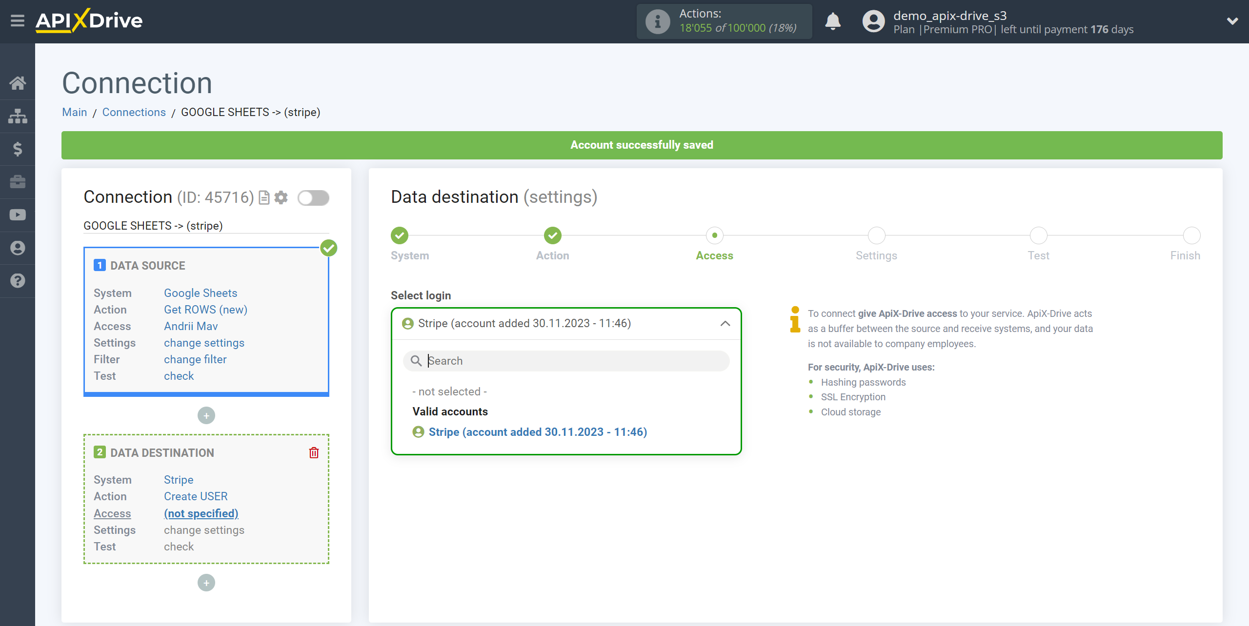 How to Connect Stripe as Data Destination | Account selection