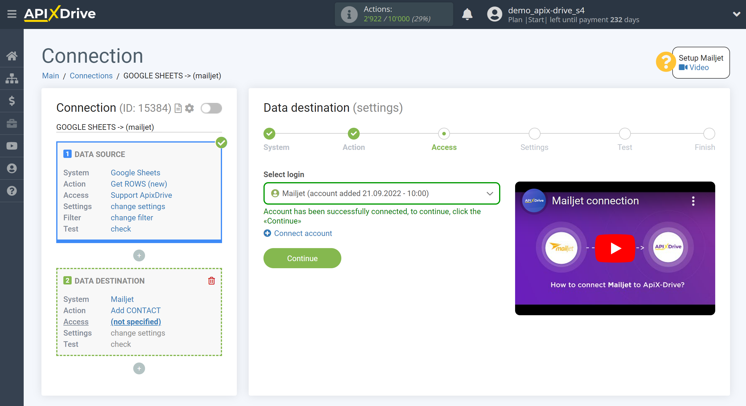 How to Connect Mailjet as Data Destination | Account connection