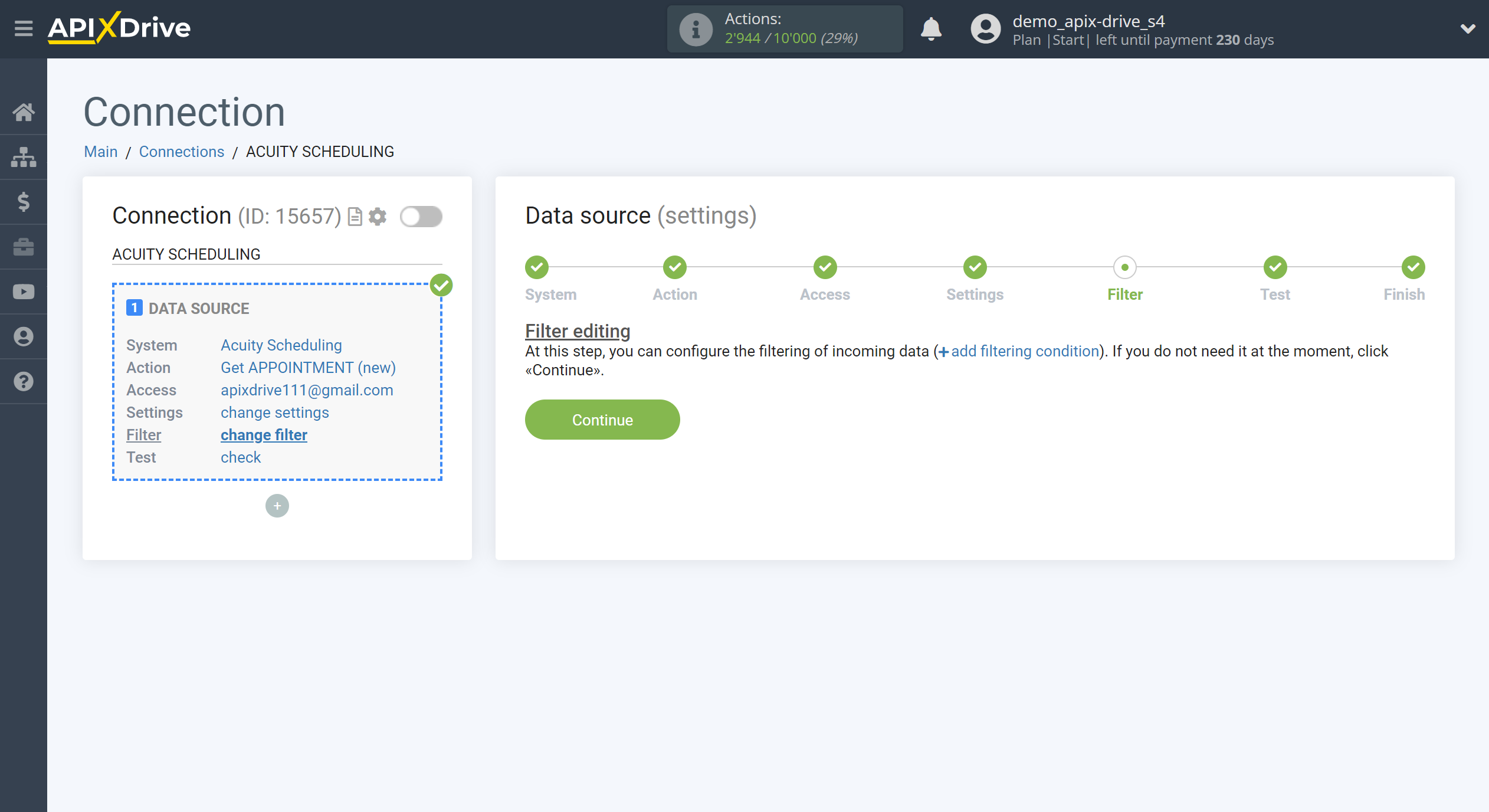 How to Connect Acuity Scheduling as Data Source | Data filter