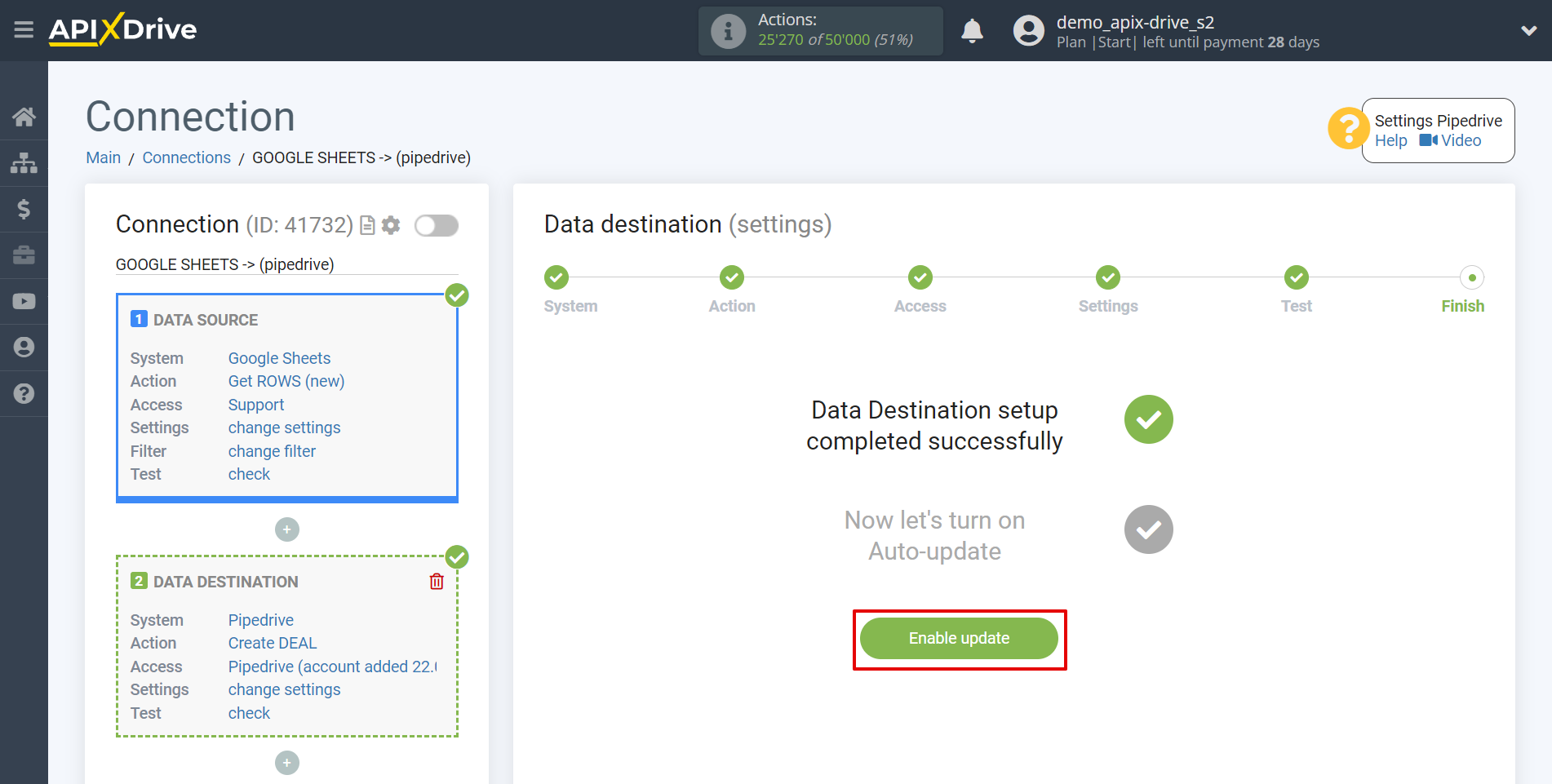 How to Connect Pipedrive as Data Destination | Enable auto-update