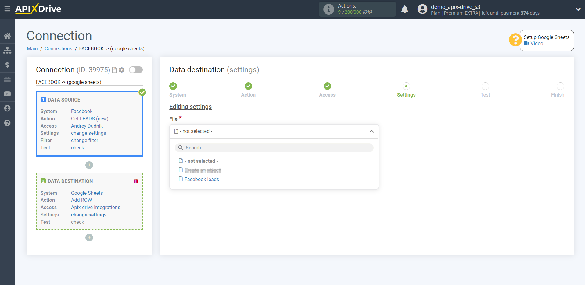 How to Connect Google Sheets as Data Destination | Table selection