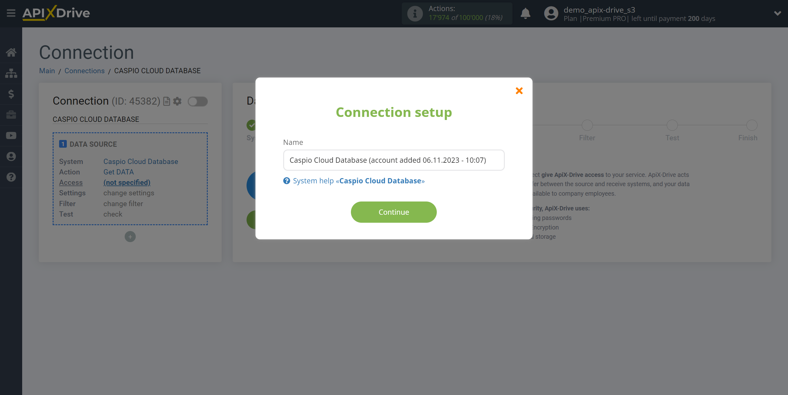 How to Connect Caspio Cloud Database as Data Source | Saving your account