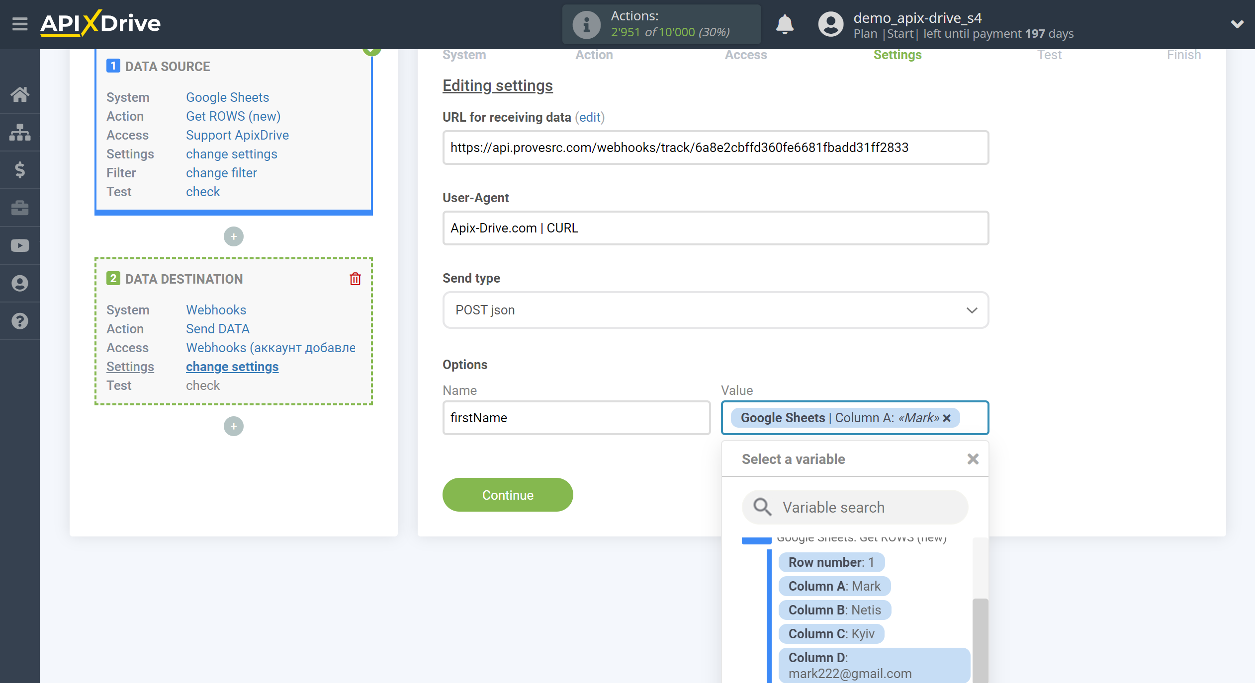 How to Connect Webhooks as Data Destination | Assigning fields