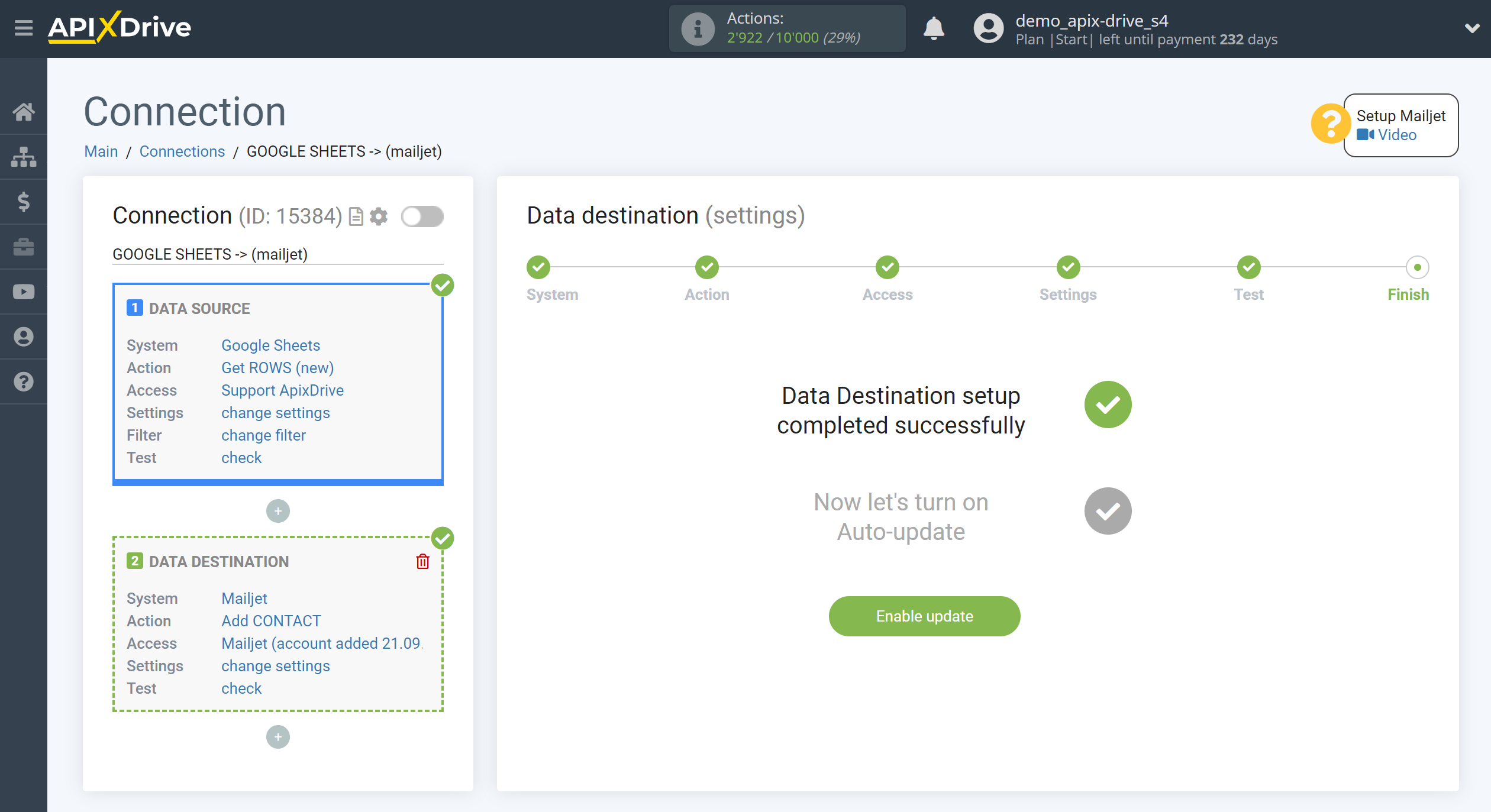 How to Connect Mailjet as Data Destination | Enable auto-update