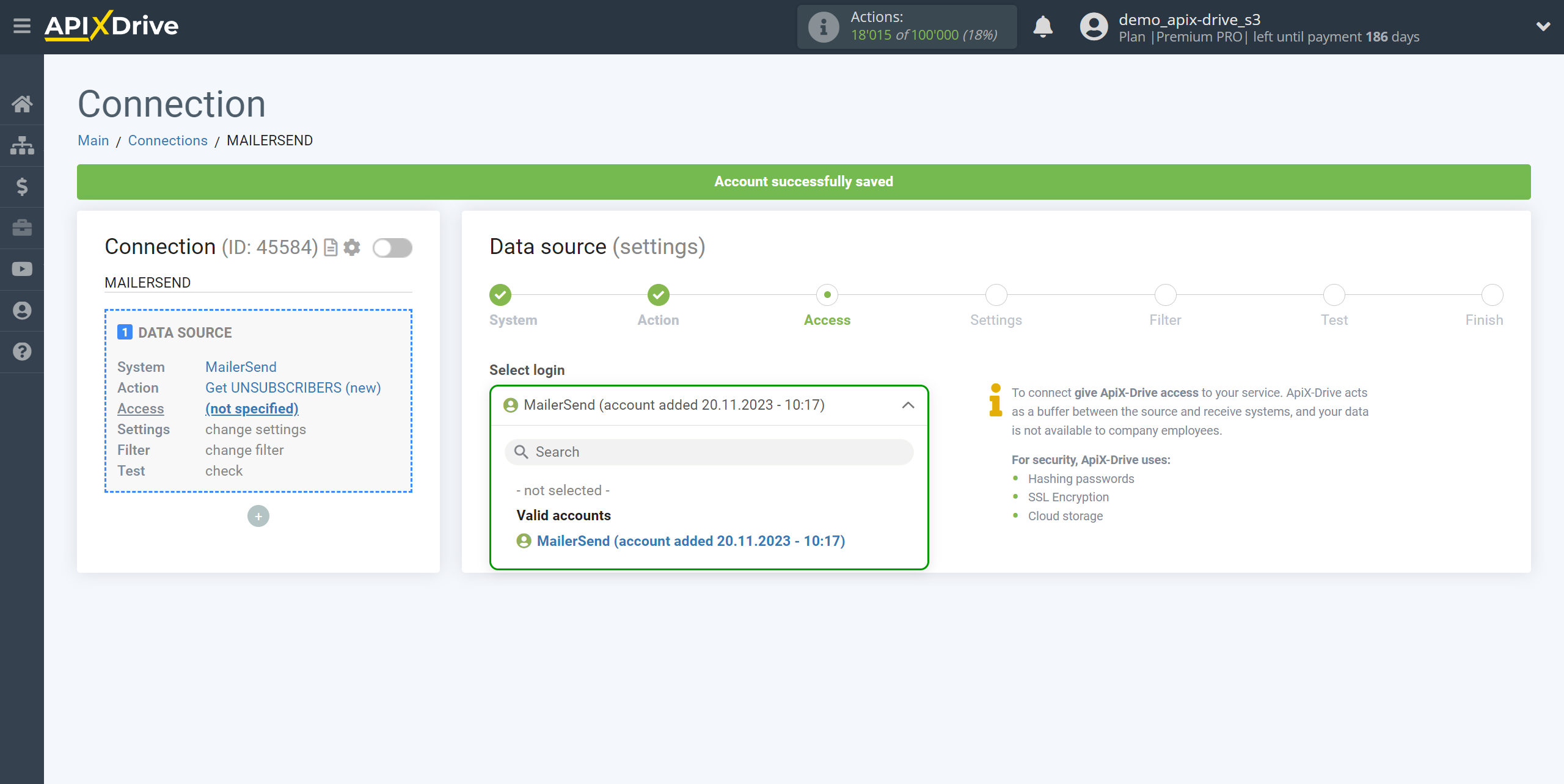 How to Connect MailerSend as Data Source | Account selection