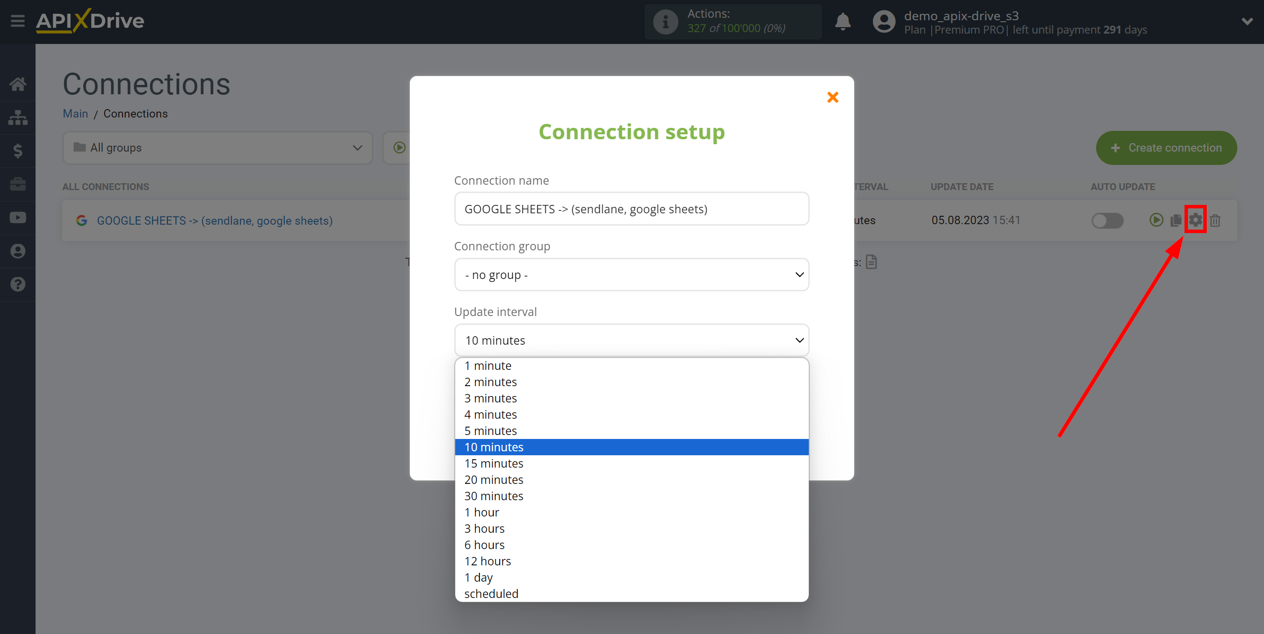 Setting up Sendlane Contact Search in Google Sheets | Update interval