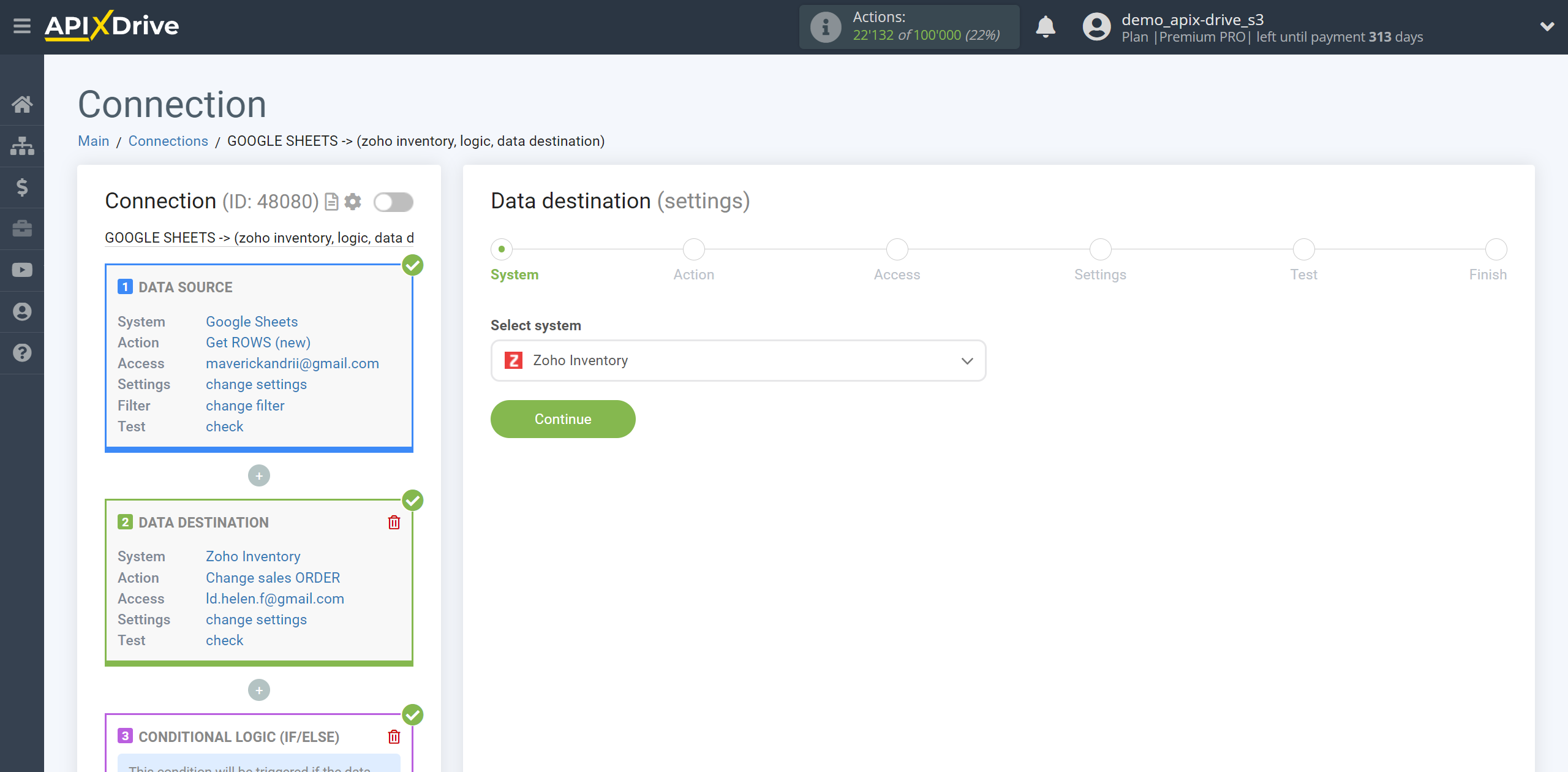 How to setup Zoho Inventory Change sales Order / Create sales Order | System selection a Data Destination