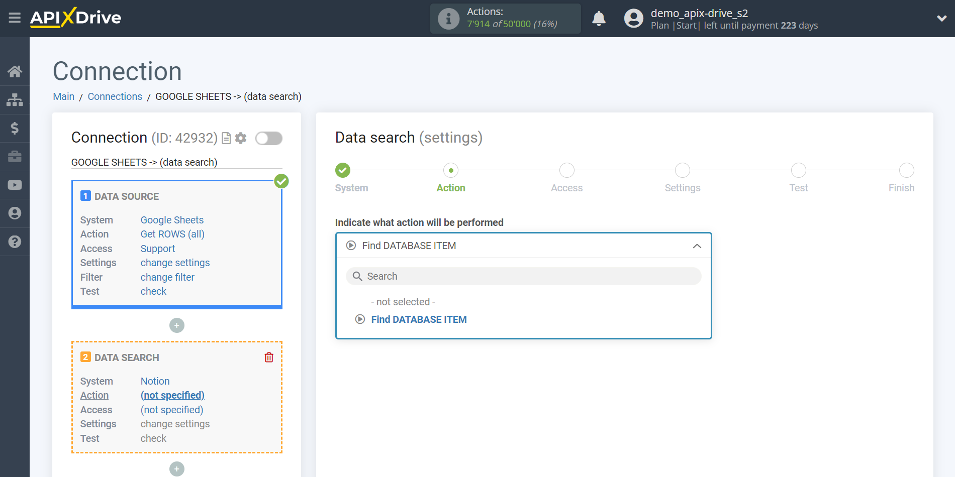 Setting up an Notion Item Search in Google Sheets | Account selection