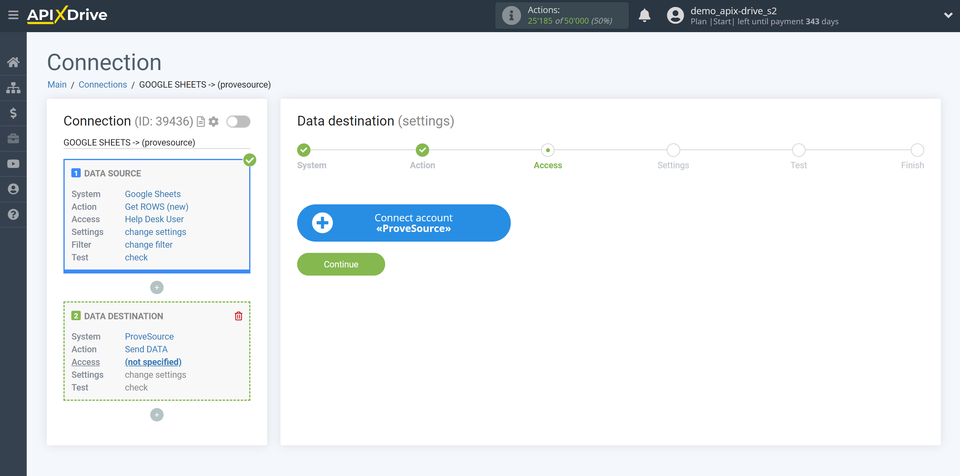 How to Connect ProveSource as Data Destination | Account Connections