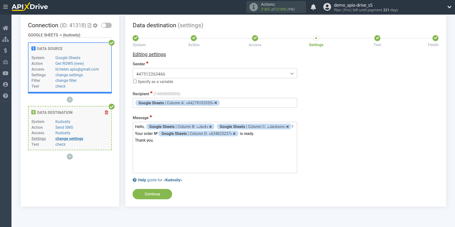 How to Connect Kudosity as Data Destination | Assigning fields