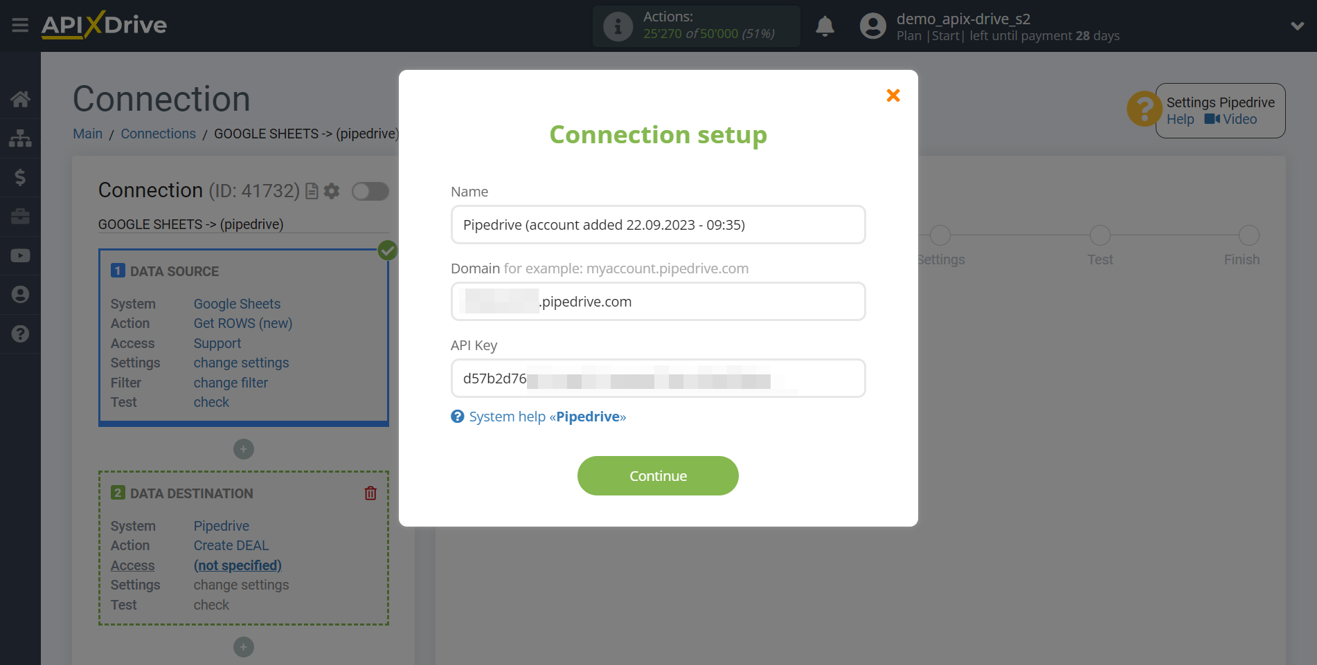 How to Connect Pipedrive as Data Destination | Connection setup