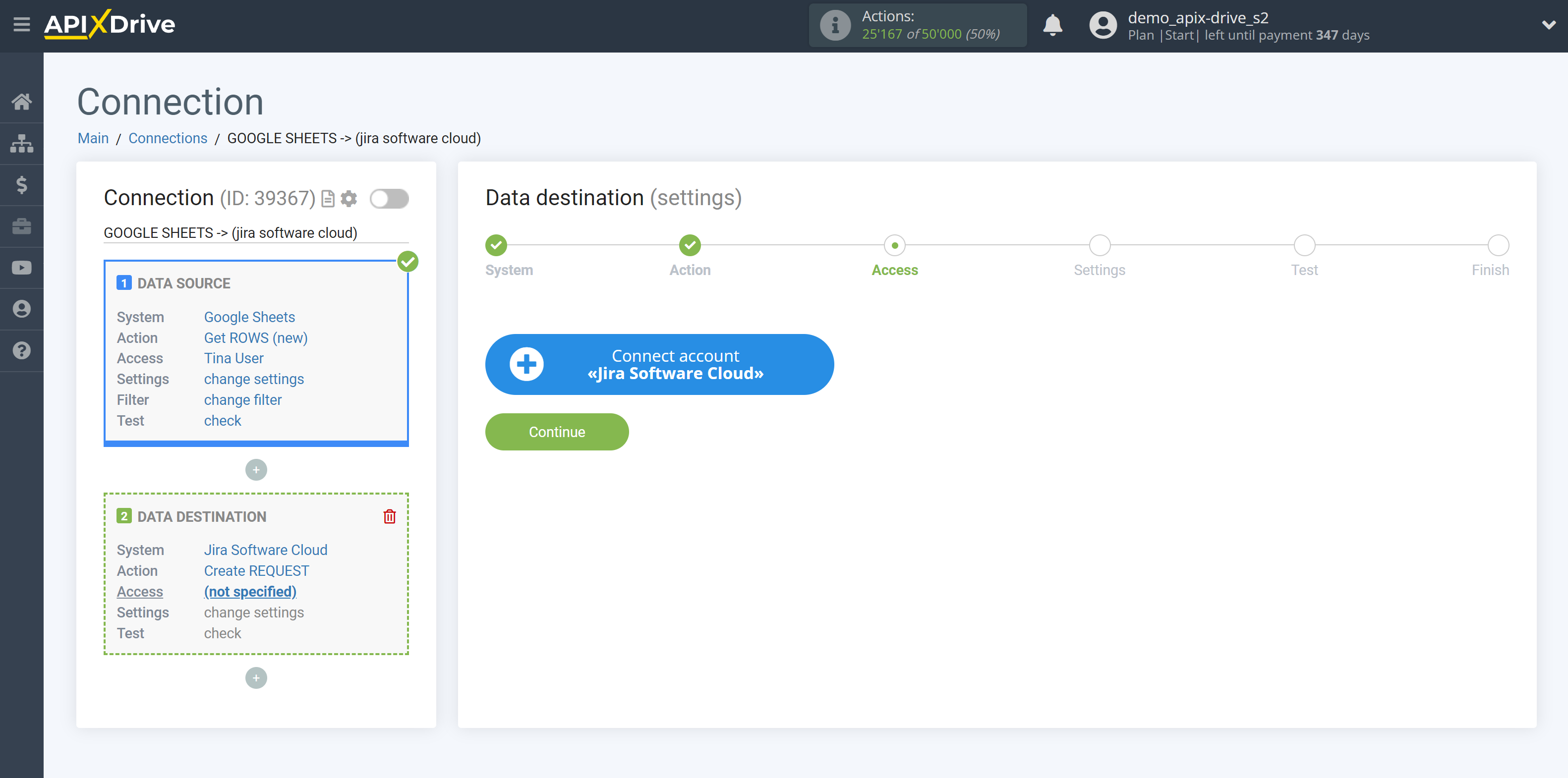 How to Connect Jira Software as Data Destination | Account connection