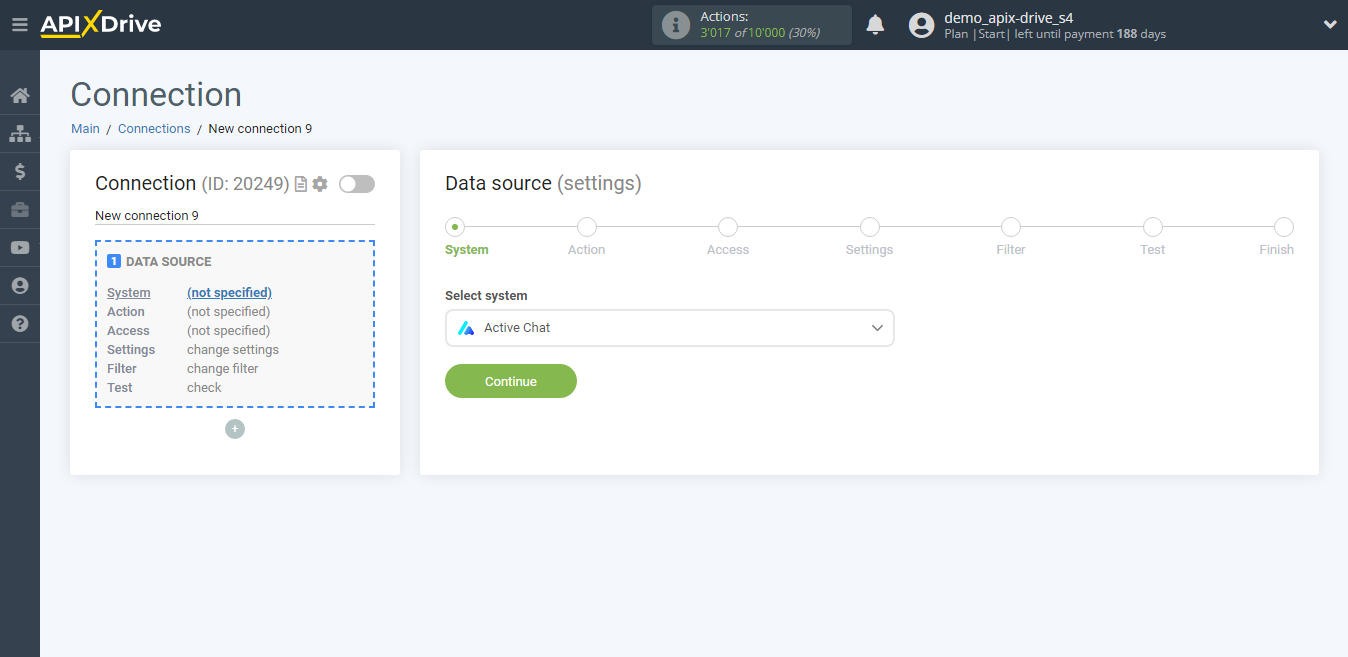 How to Connect Active Chat as Data Source | System selection