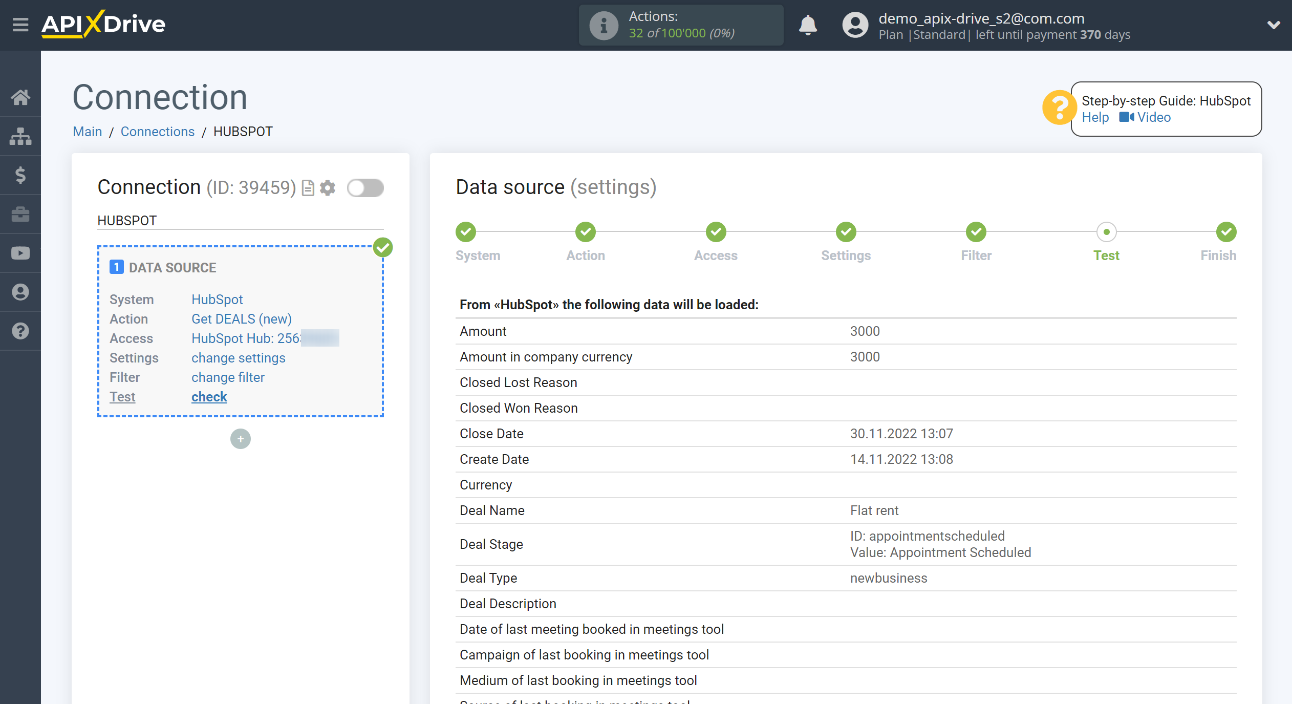 How to Connect HubSpot as Data Source | Test data