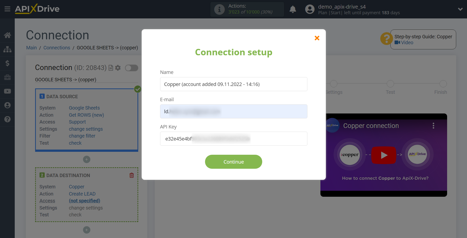 How to Connect Copper as Data Destination | Connection setup