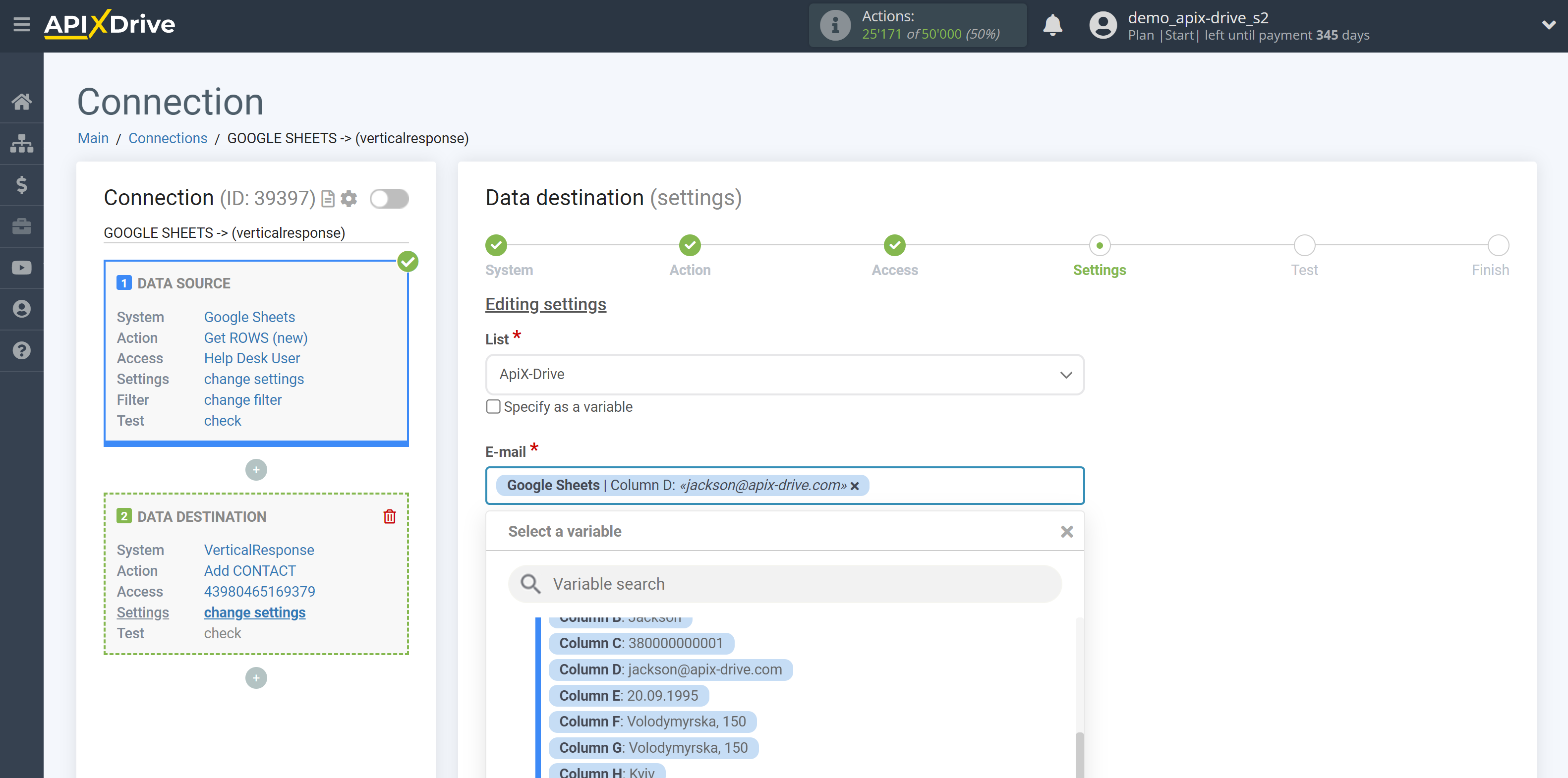 How to Connect VerticalResponse as Data Destination | Assigning Fields