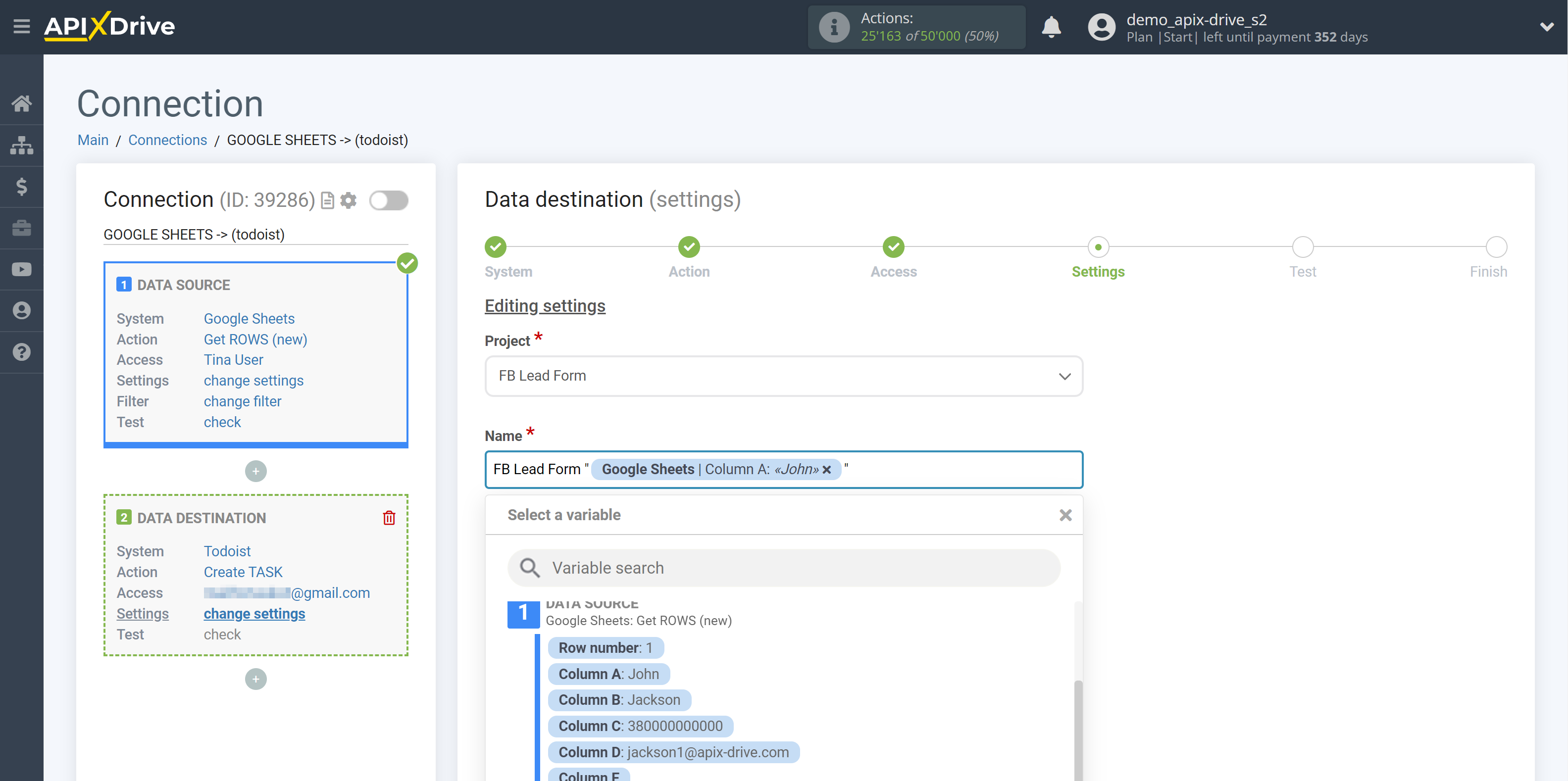 How to Connect Todoist as Data Destination |&nbsp;Assigning Fields