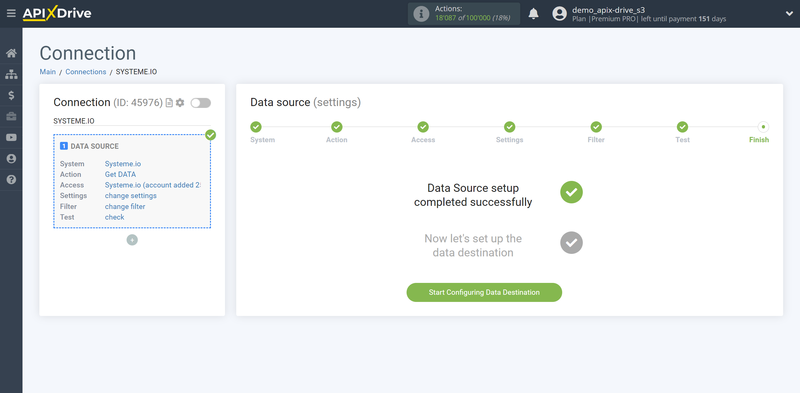 How to Connect Systeme.io as Data Source | Go to the Data Destination setup