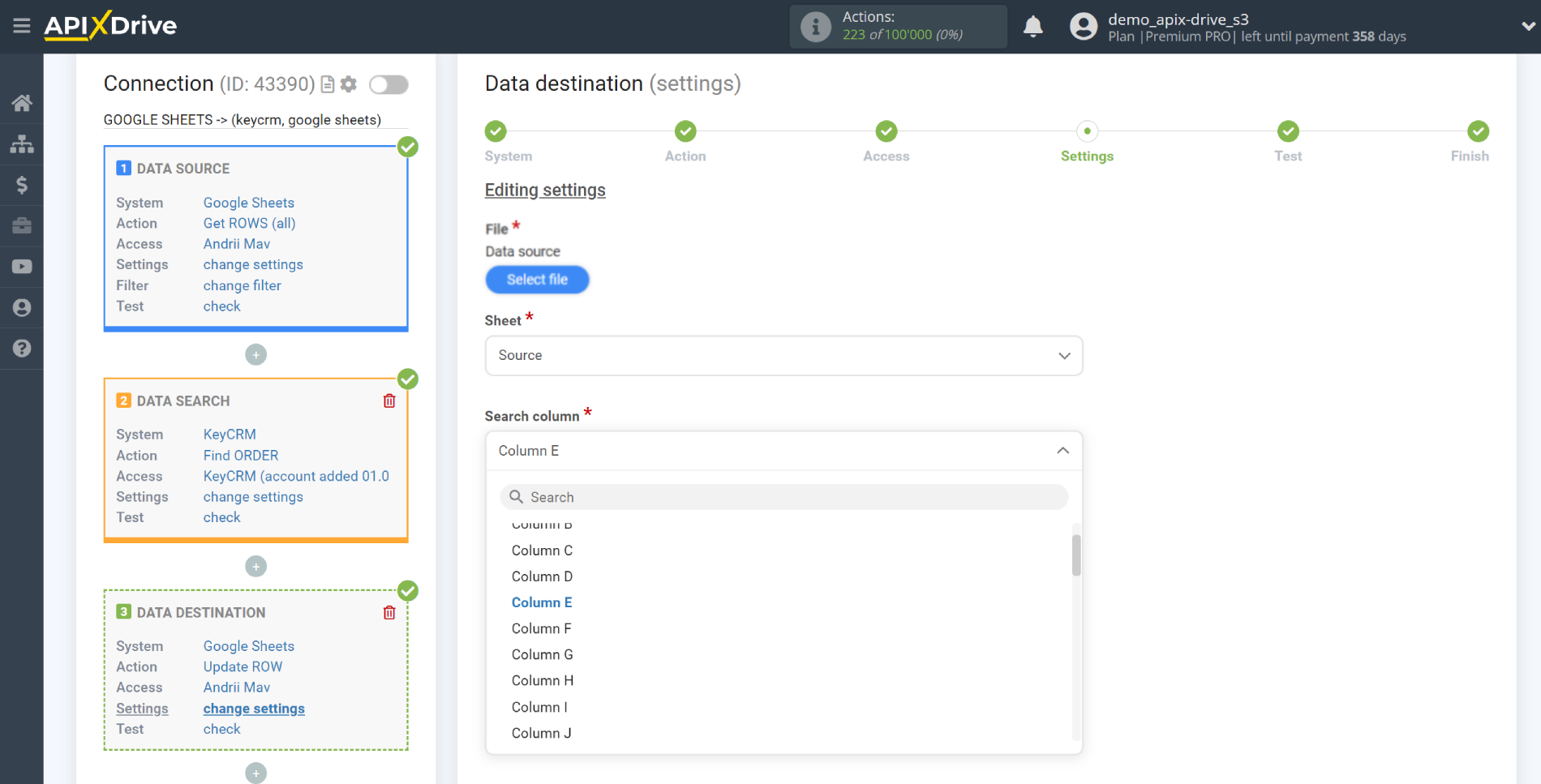 Setting up KeyCRM Order Search in Google Sheets | Assigning fields