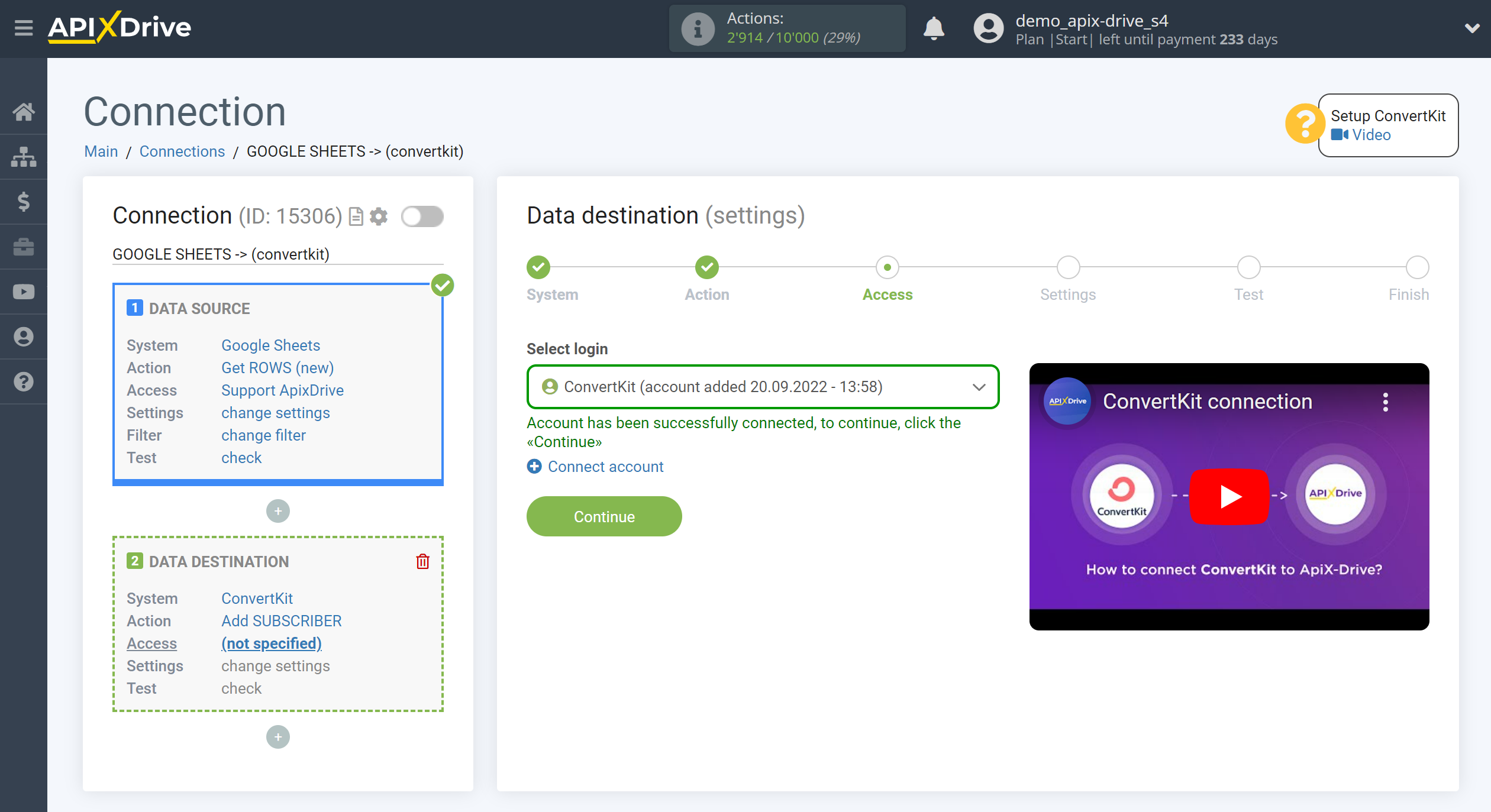 How to Connect ConvertKit as Data Destination | Account connection