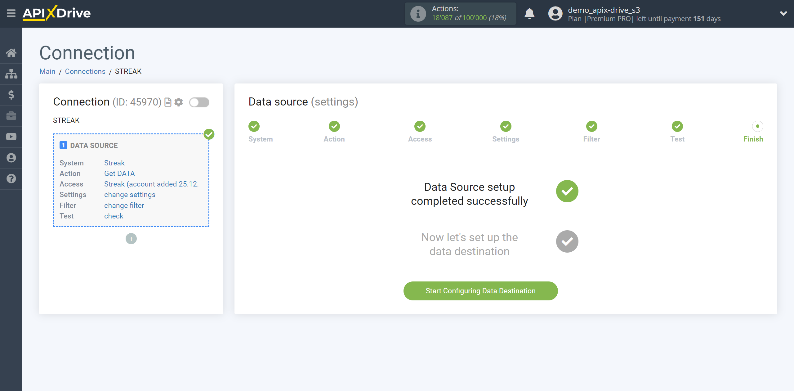 How to Connect Streak as Data Source | Go to the Data Destination setup