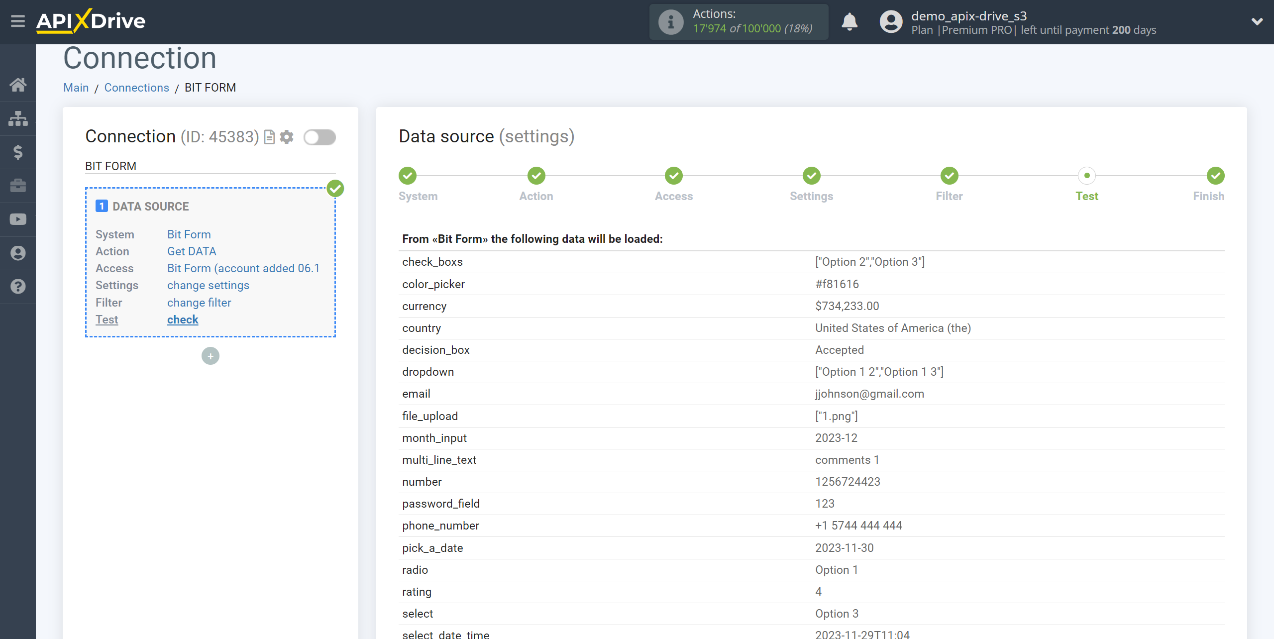 How to Connect Bit Form as Data Source | Test data