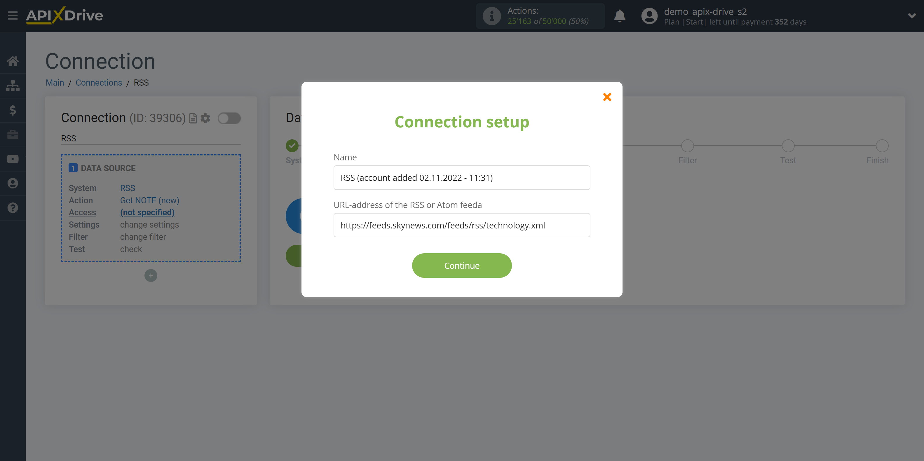 How to Connect RSS as Data Source | Connection setup