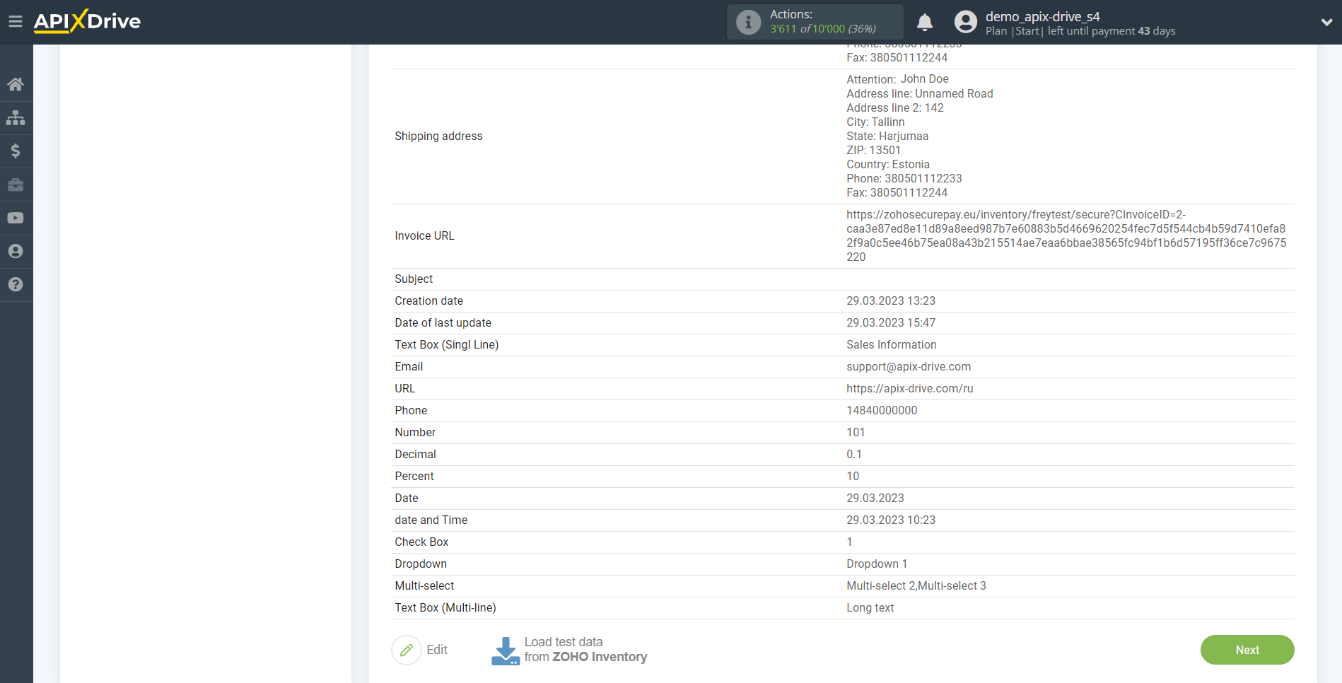 How to Connect Zoho Inventory as Data Source | Data Test