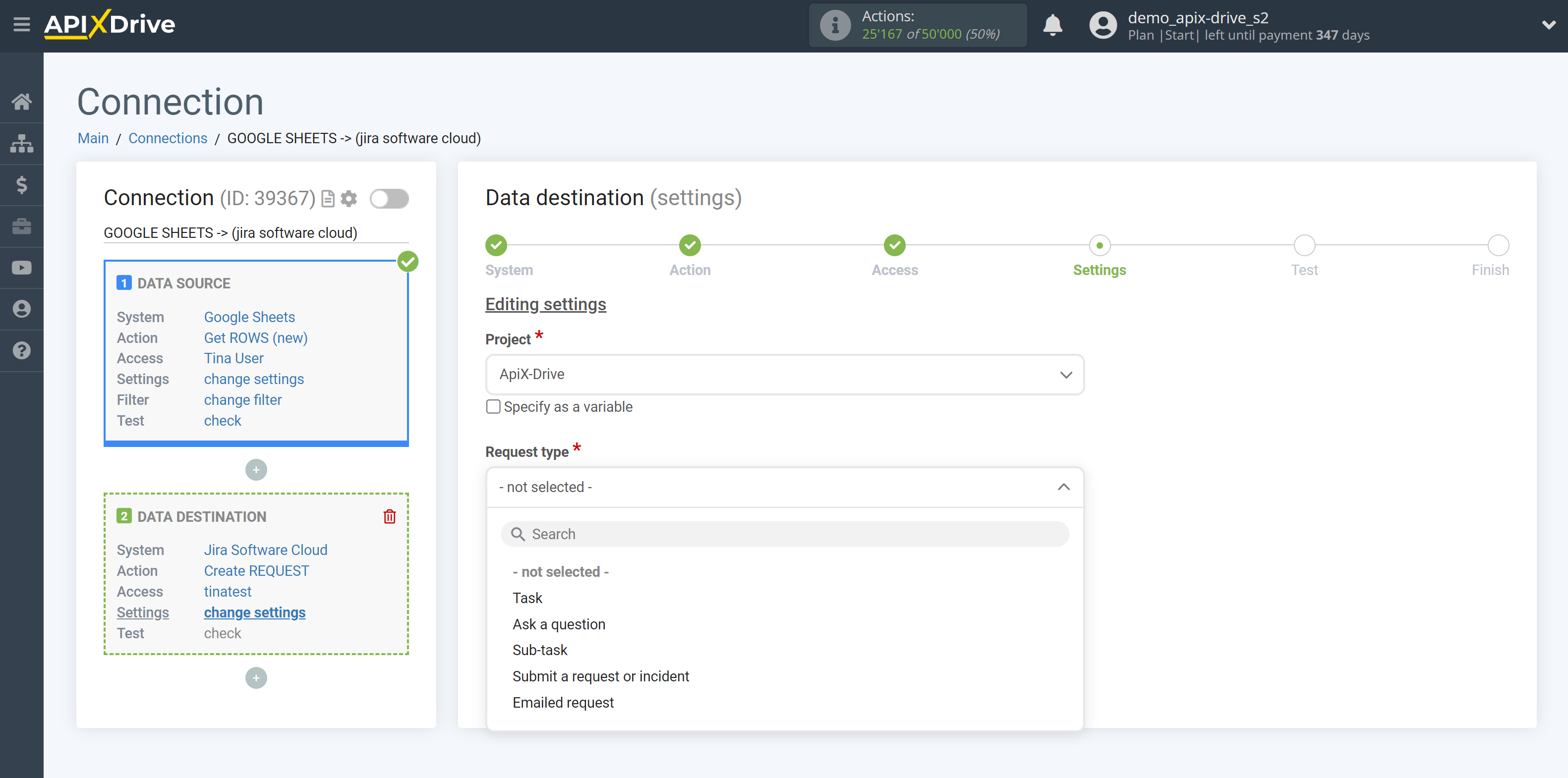 How to Connect Jira Software as Data Destination | Drop-down list selection