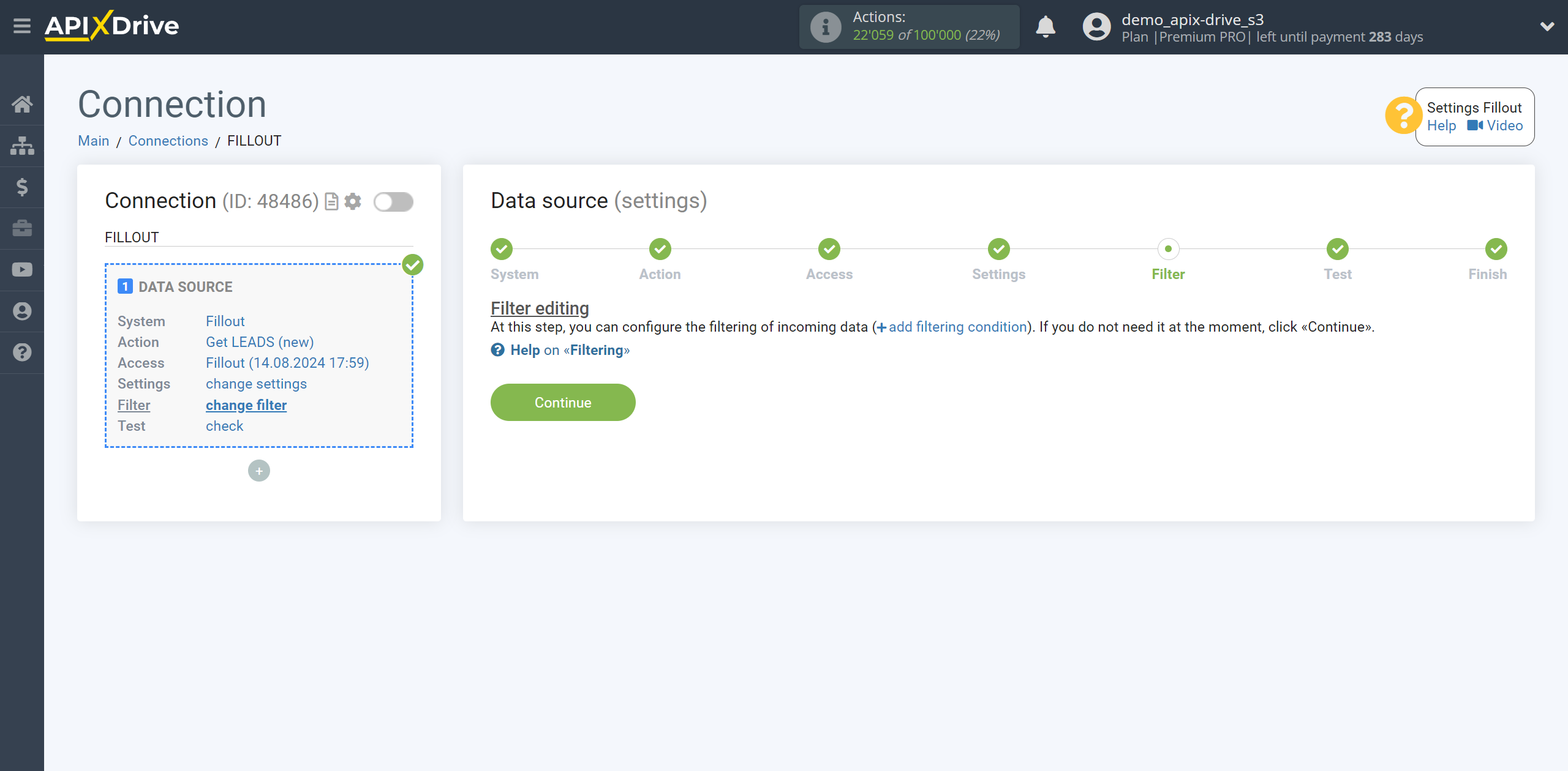 How to Connect Fillout as Data Source | Data Filter