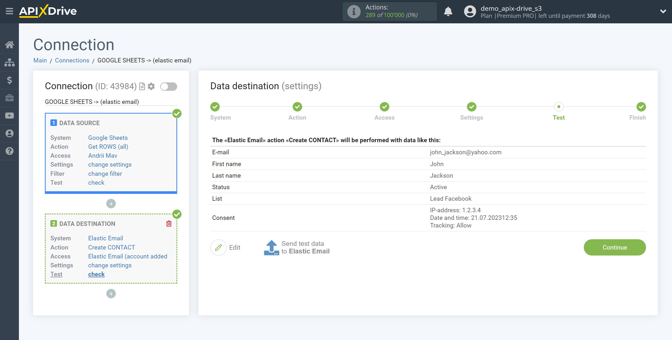 How to Connect Elastic Email as Data Destination | Test Data