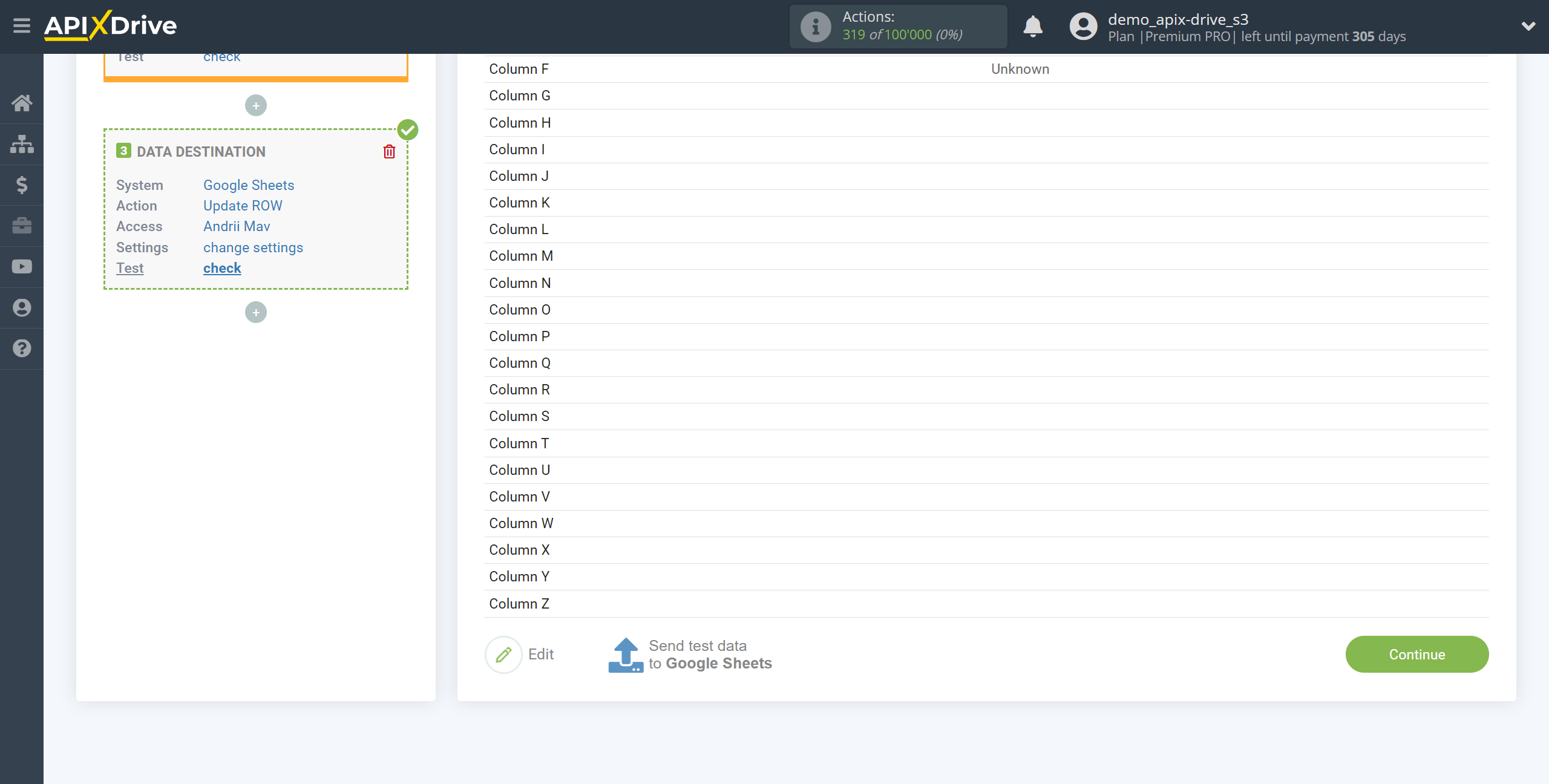 Setting Search to Verification E-MAIL Elastic Email in Google Sheets | Test data