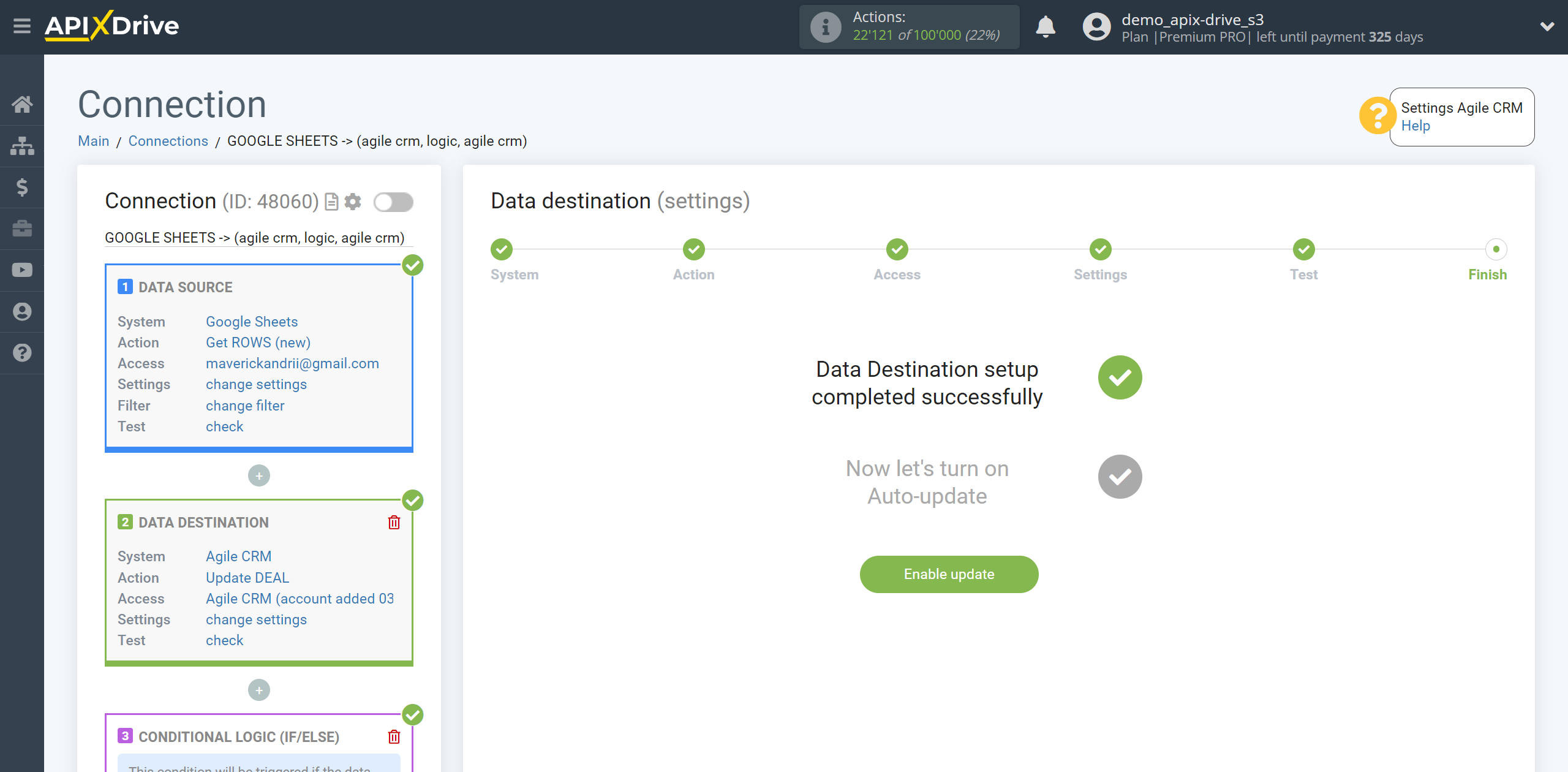 How to setup AgileCRM Update Deal / Create Deal | Completing setup