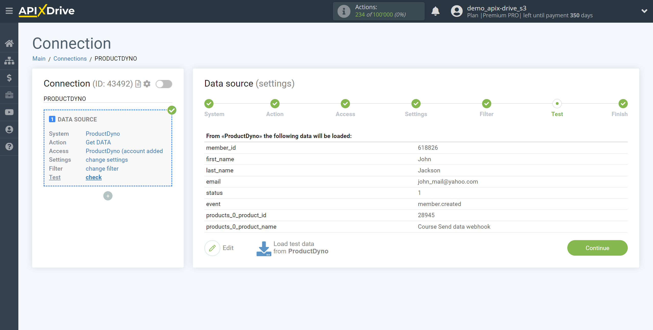 How to Connect ProductDyno as Data Source | Test data