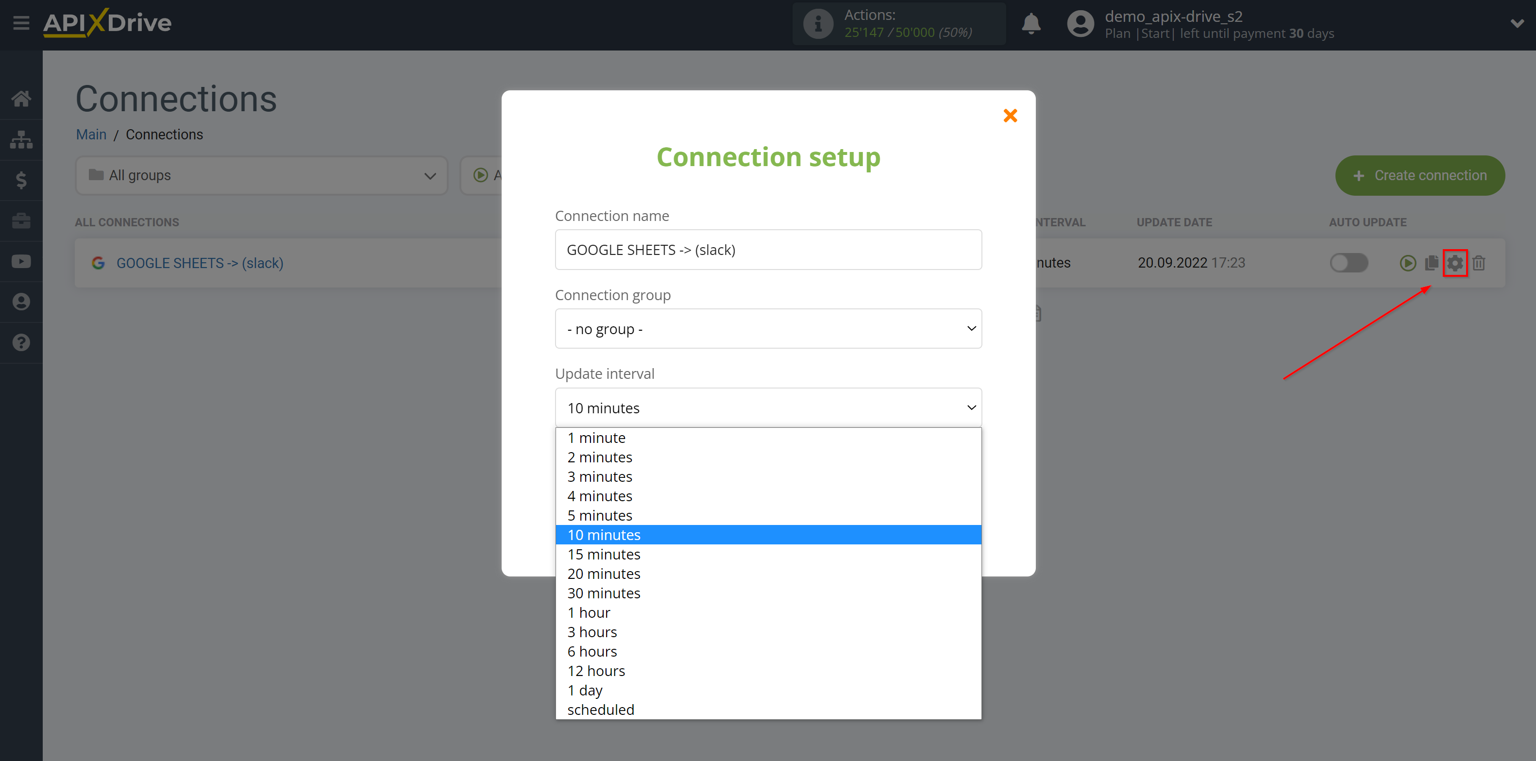 How to Connect Slack as Data Destination | Update interval