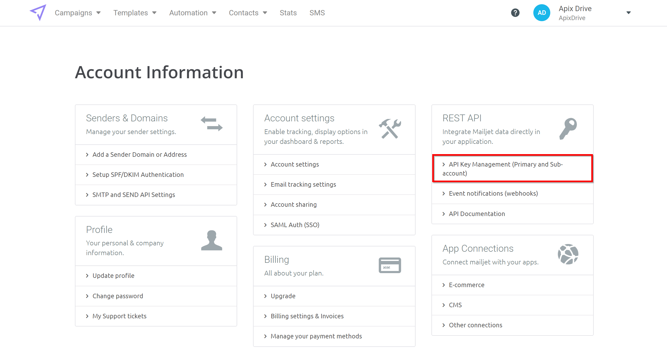 How to Connect Mailjet as Data Destination | Account connection