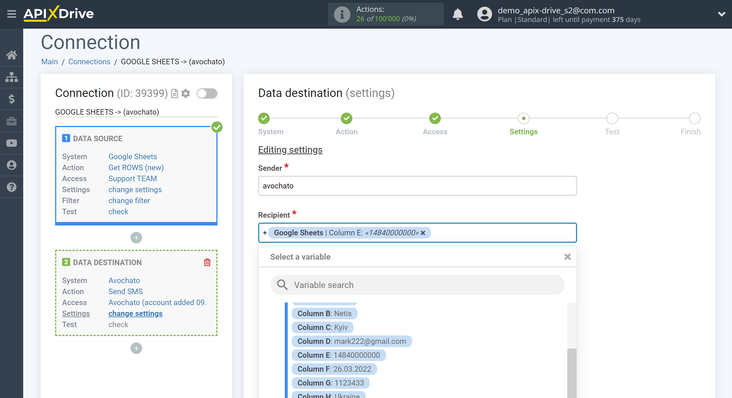 How to Connect Avochato as Data Destination | Assigning fields