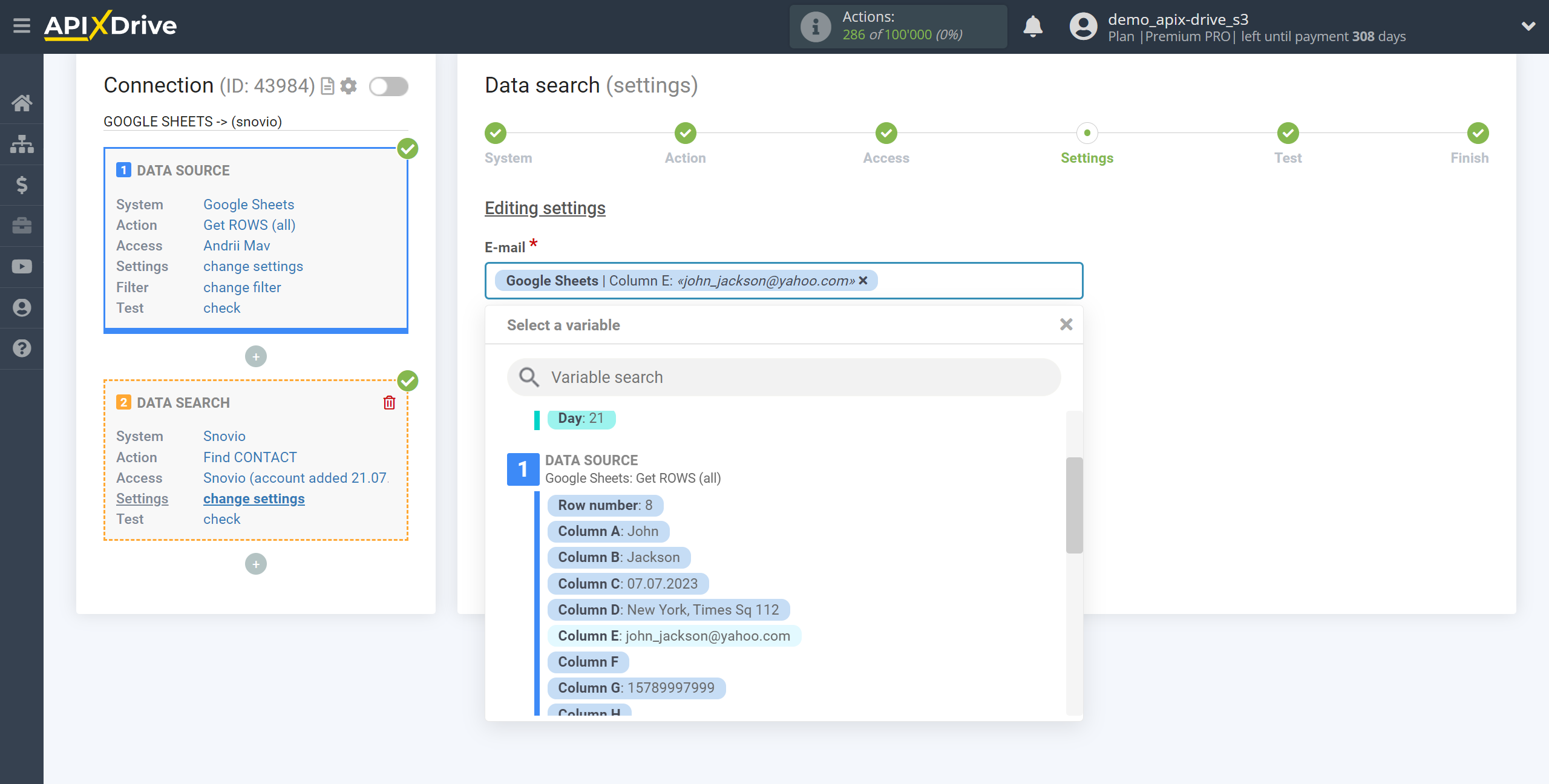 Setting up Snovio Contact Search in Google Sheets | Assigning fields