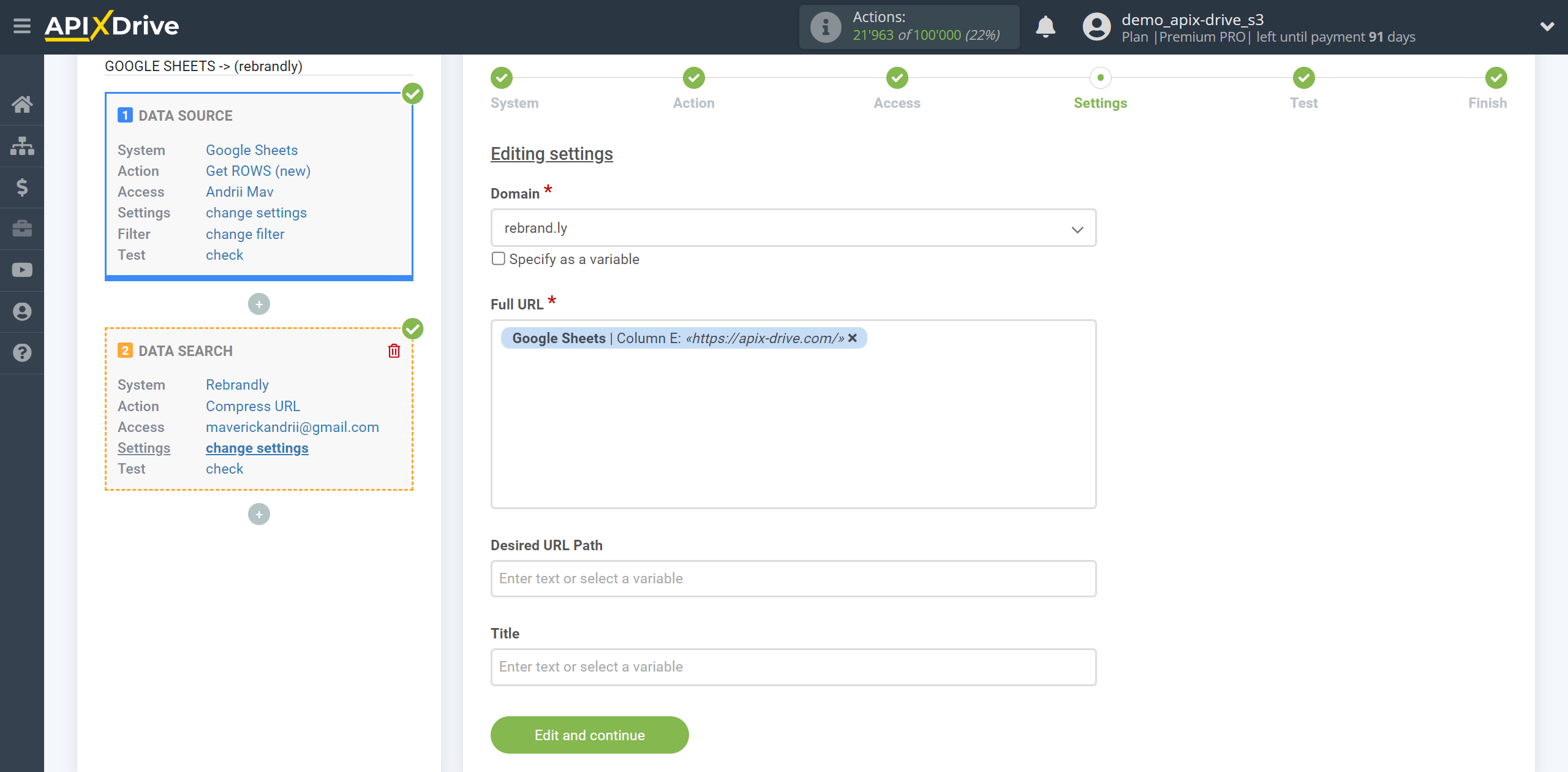 Setting up Rebrandly Data Search in Google Sheets | Assigning fields