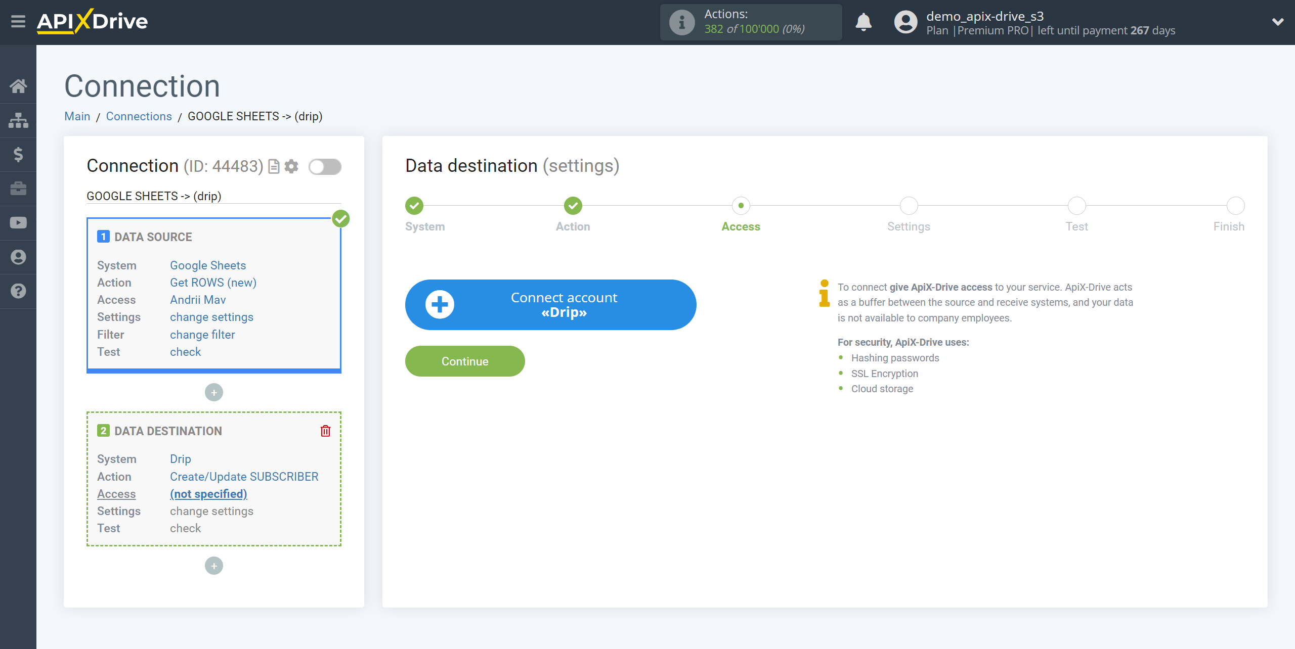 How to Connect Drip as Data Destination | Account connection