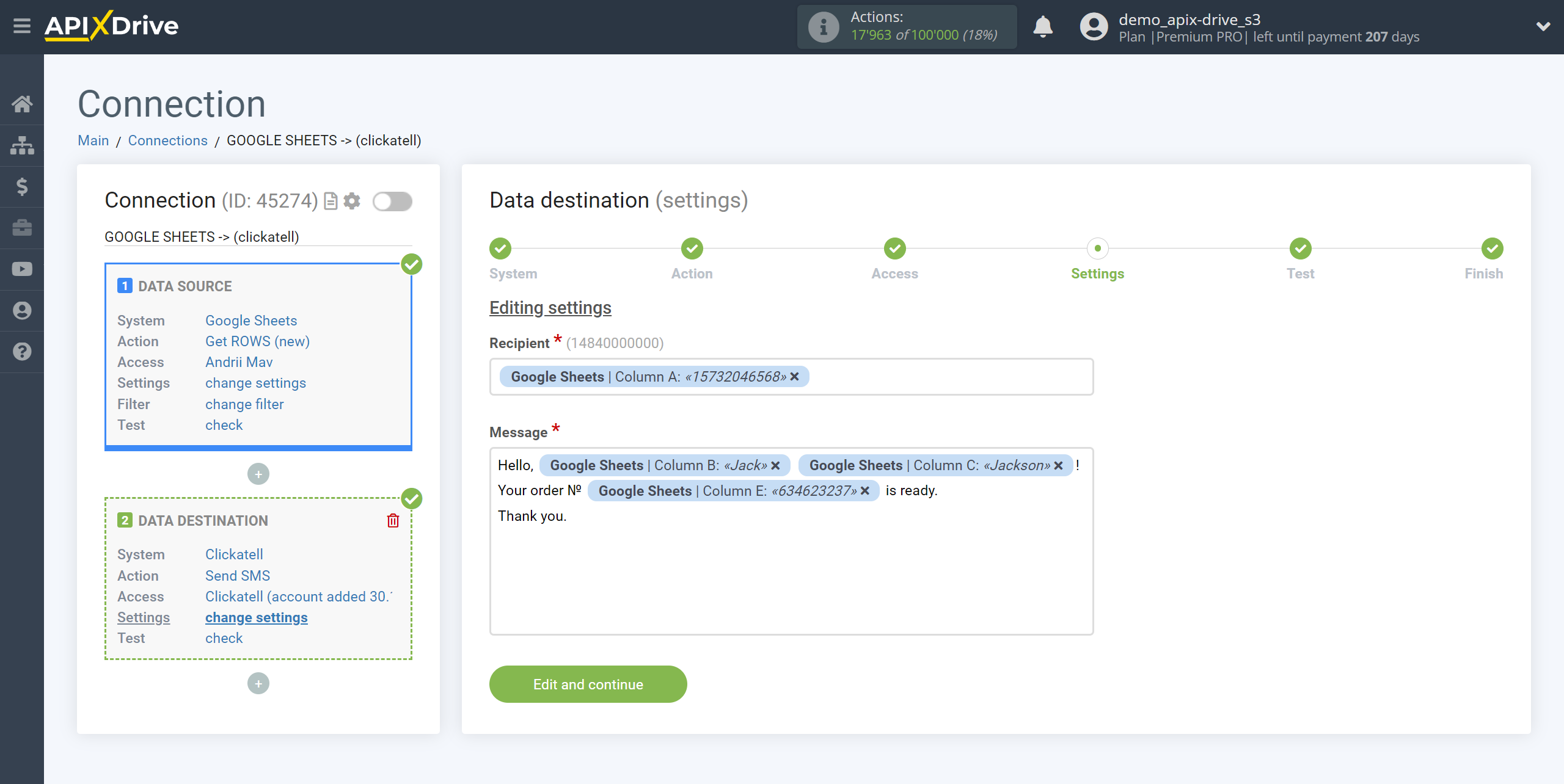 How to Connect Clickatell as Data Destination | Assigning fields