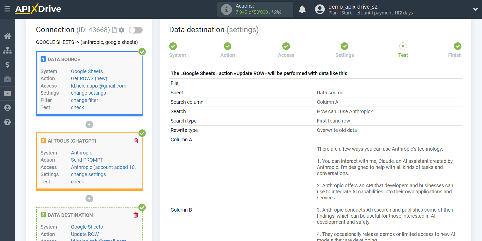 Setting up Anthropic in Google Sheets | Test data