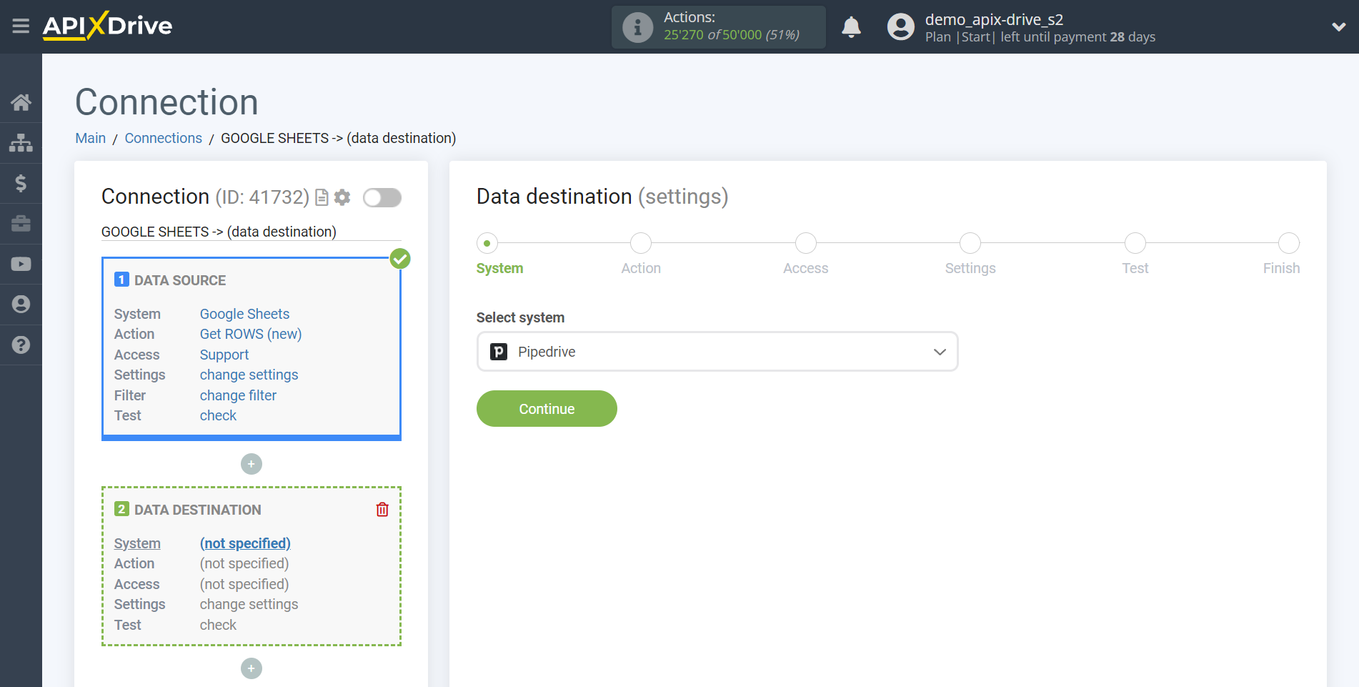 How to Connect Pipedrive as Data Destination | System selection