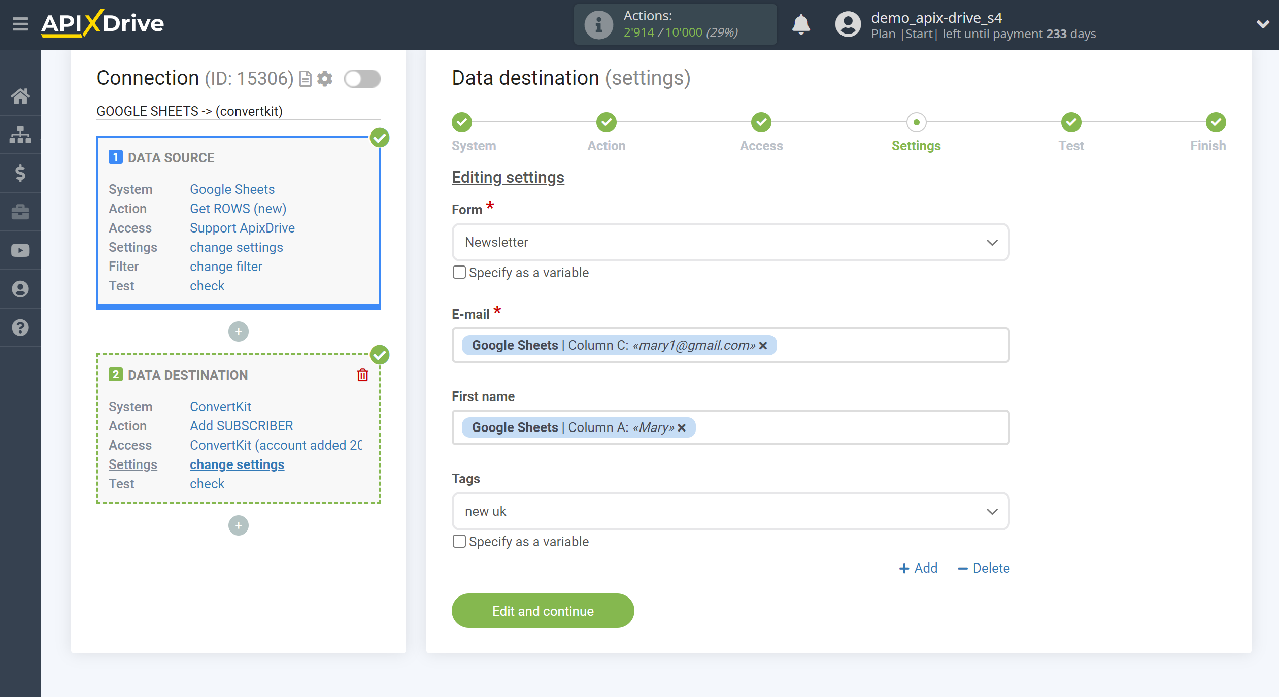 How to Connect ConvertKit as Data Destination | Assigning fields