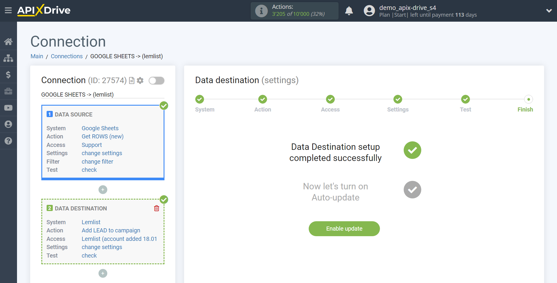 How to Connect Lemlist as Data Destination | Enable auto-update